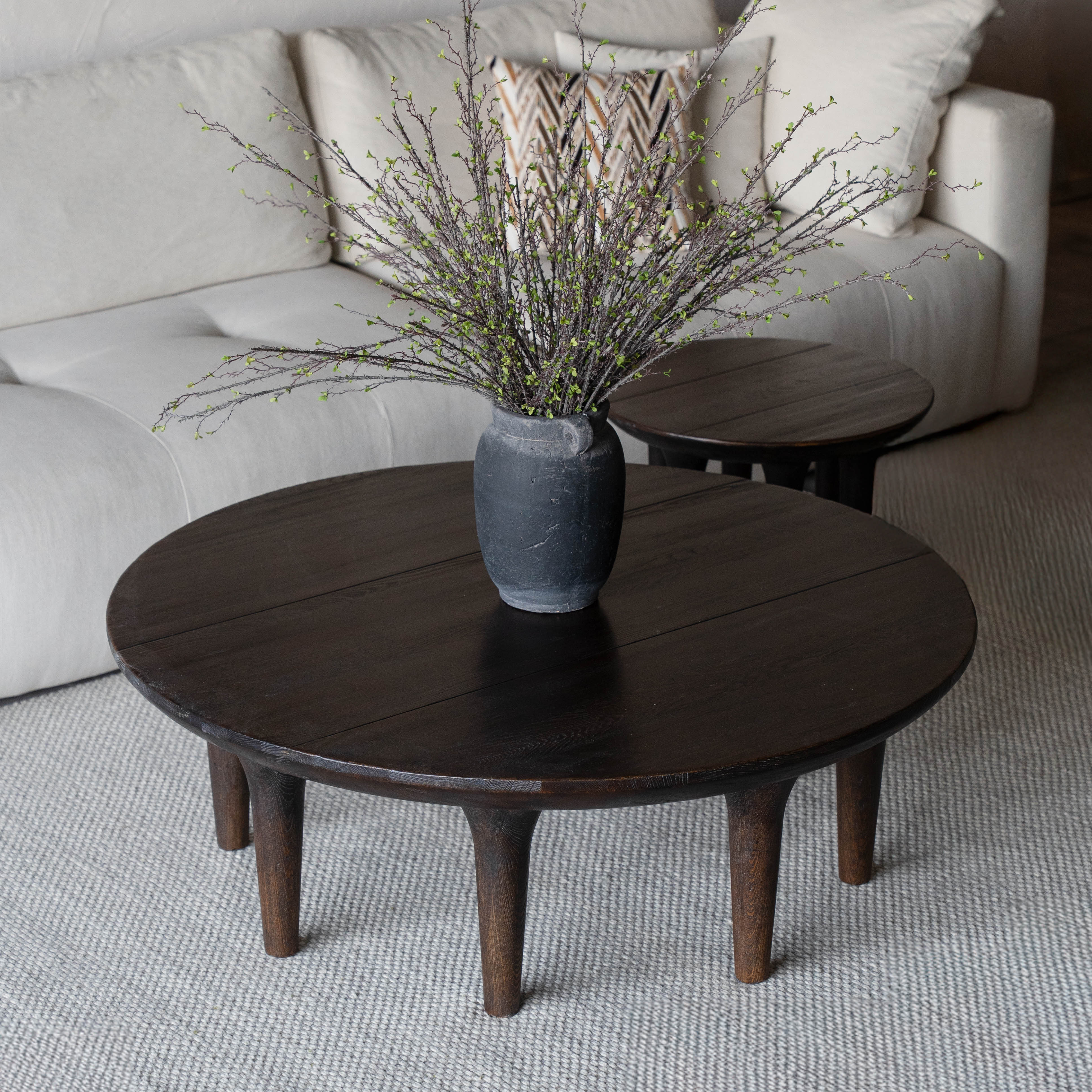 Estate Curio Oak Wood Round Coffee Table