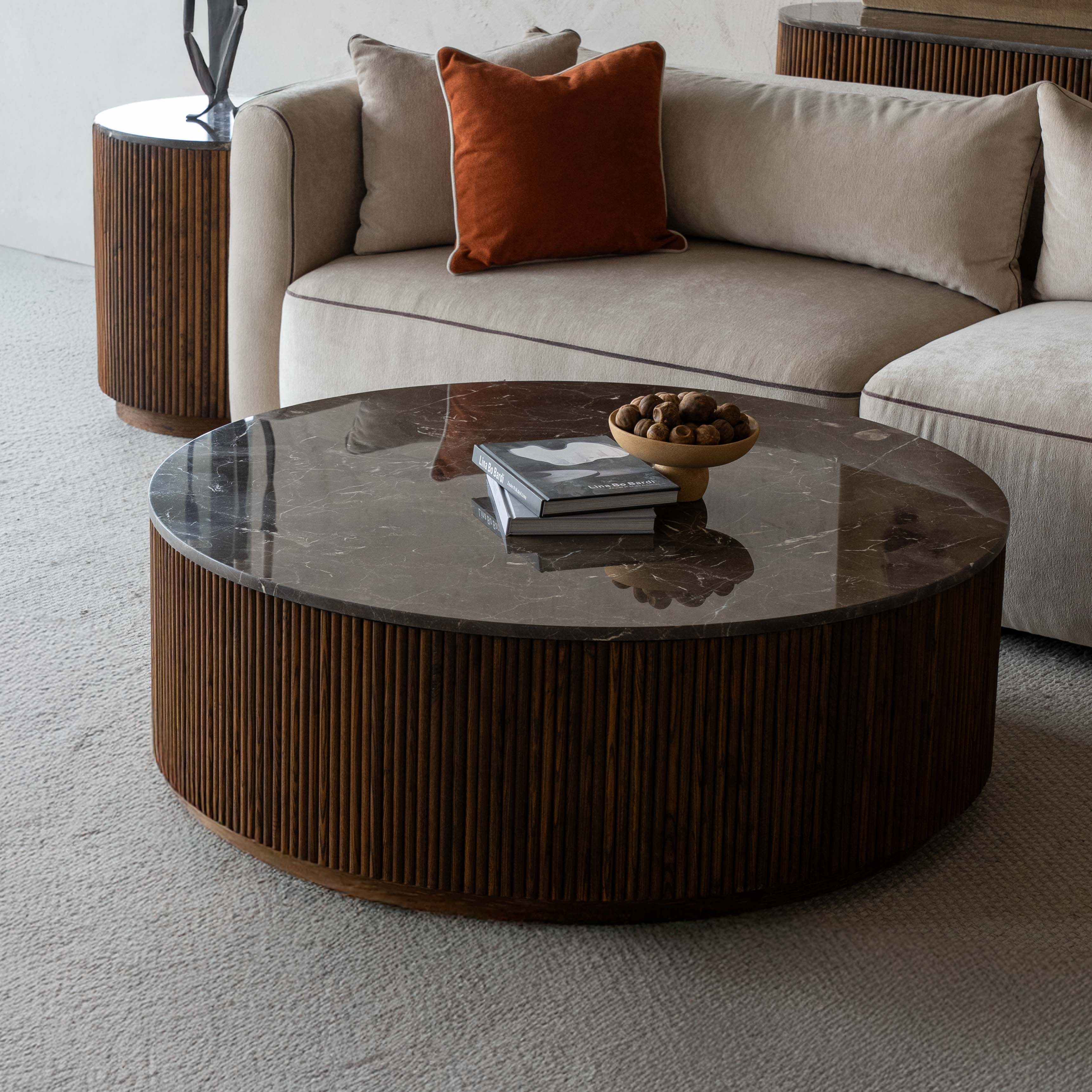 Eternity Modern Wood & Round Marble Coffee Table - Coffee Tables - WS Living Furniture Home Furniture Stores in Dubai