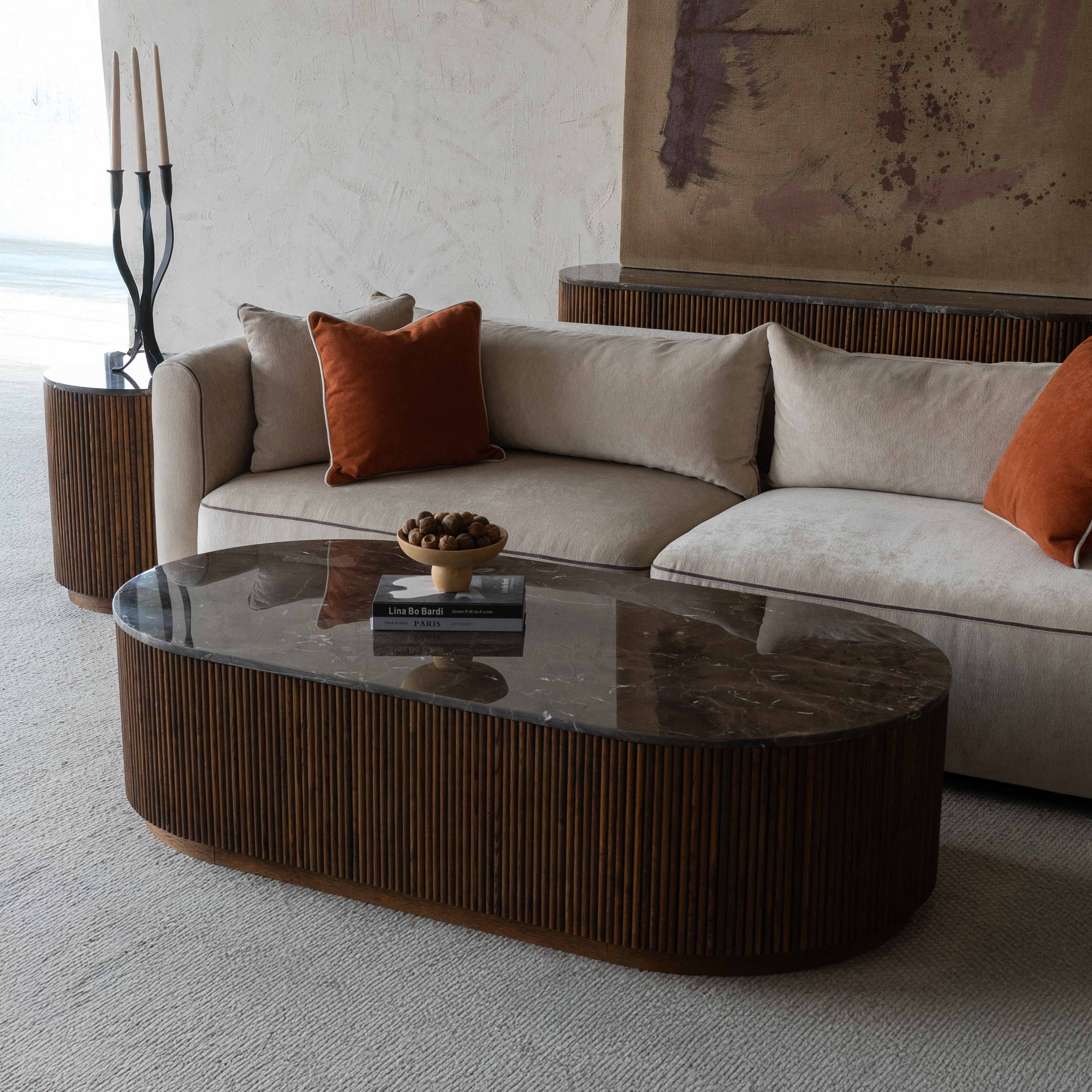 Eternity Modern Wood & Marble Coffee Table - Oval Shape - Coffee Tables - WS Living Furniture Home Furniture Stores in Dubai