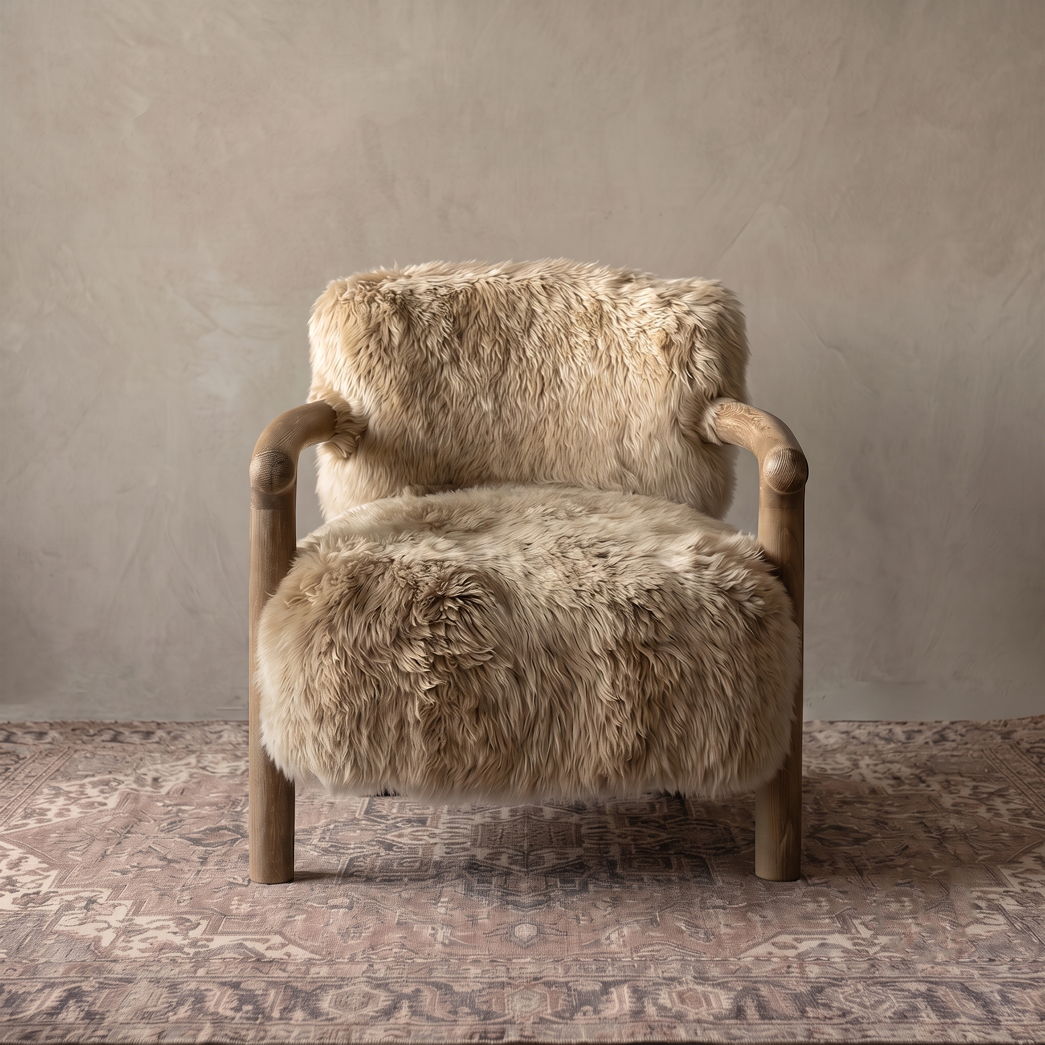 Fellwood Sheep Fur & Solid Oak Lounge Chair