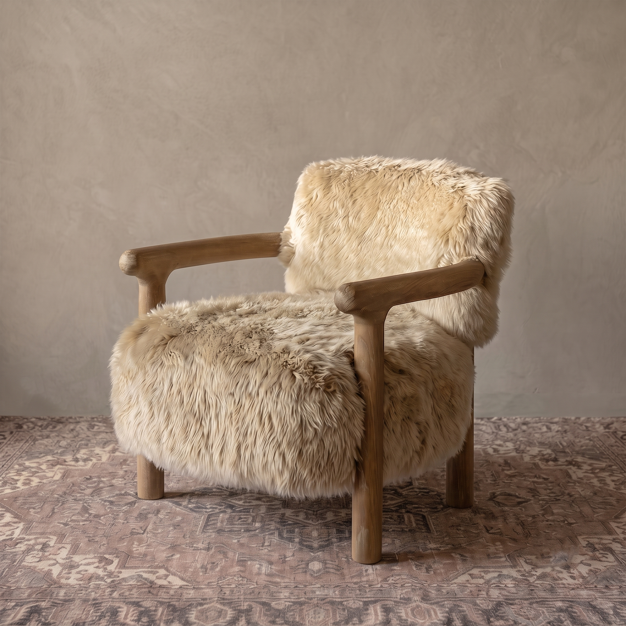 Fellwood Sheep Fur & Solid Oak Lounge Chair
