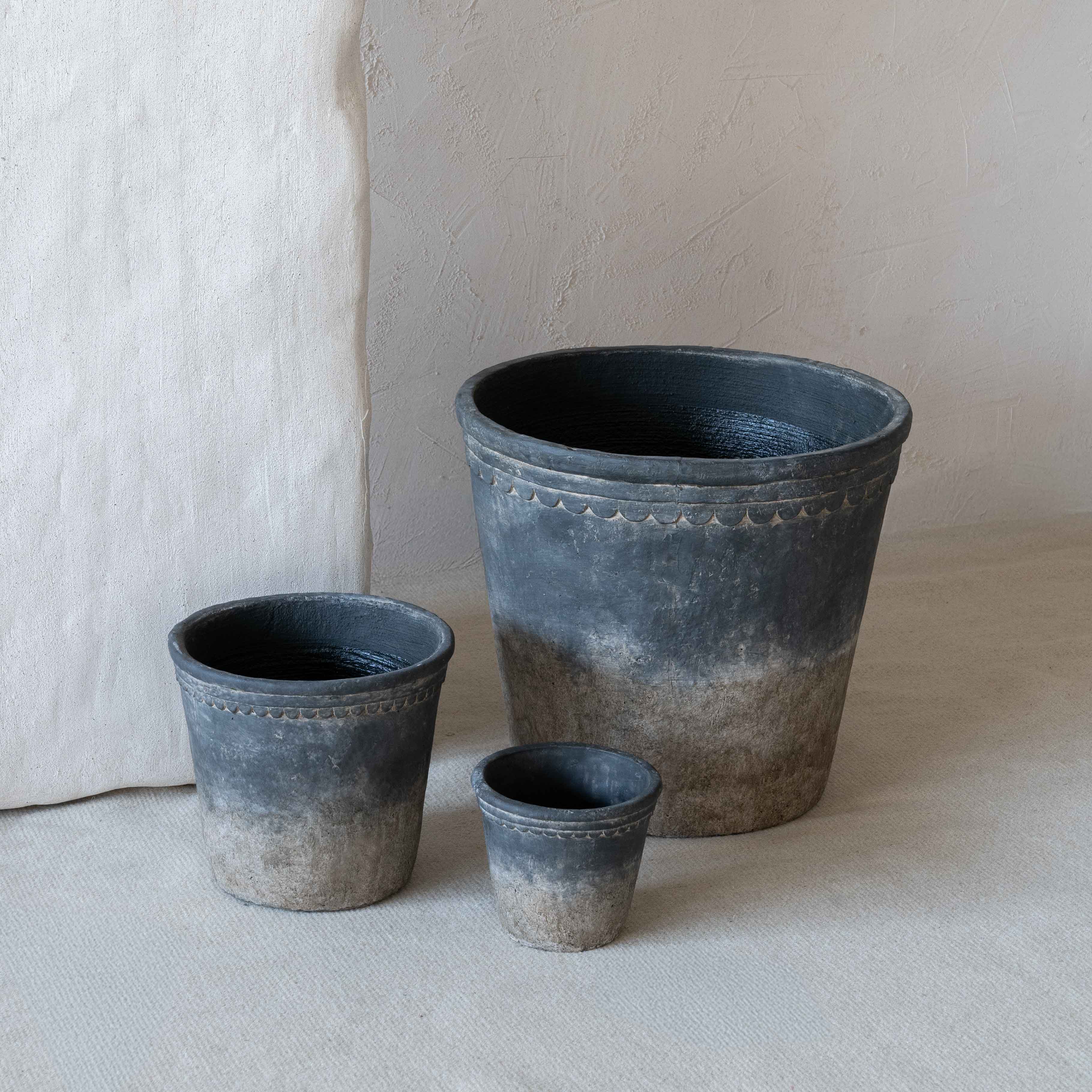 Rustica Grey Clay Castle Black Concrete Planter Pot | Tree Pot - Vase - WS Living - UAE Home Furniture Stores in Dubai