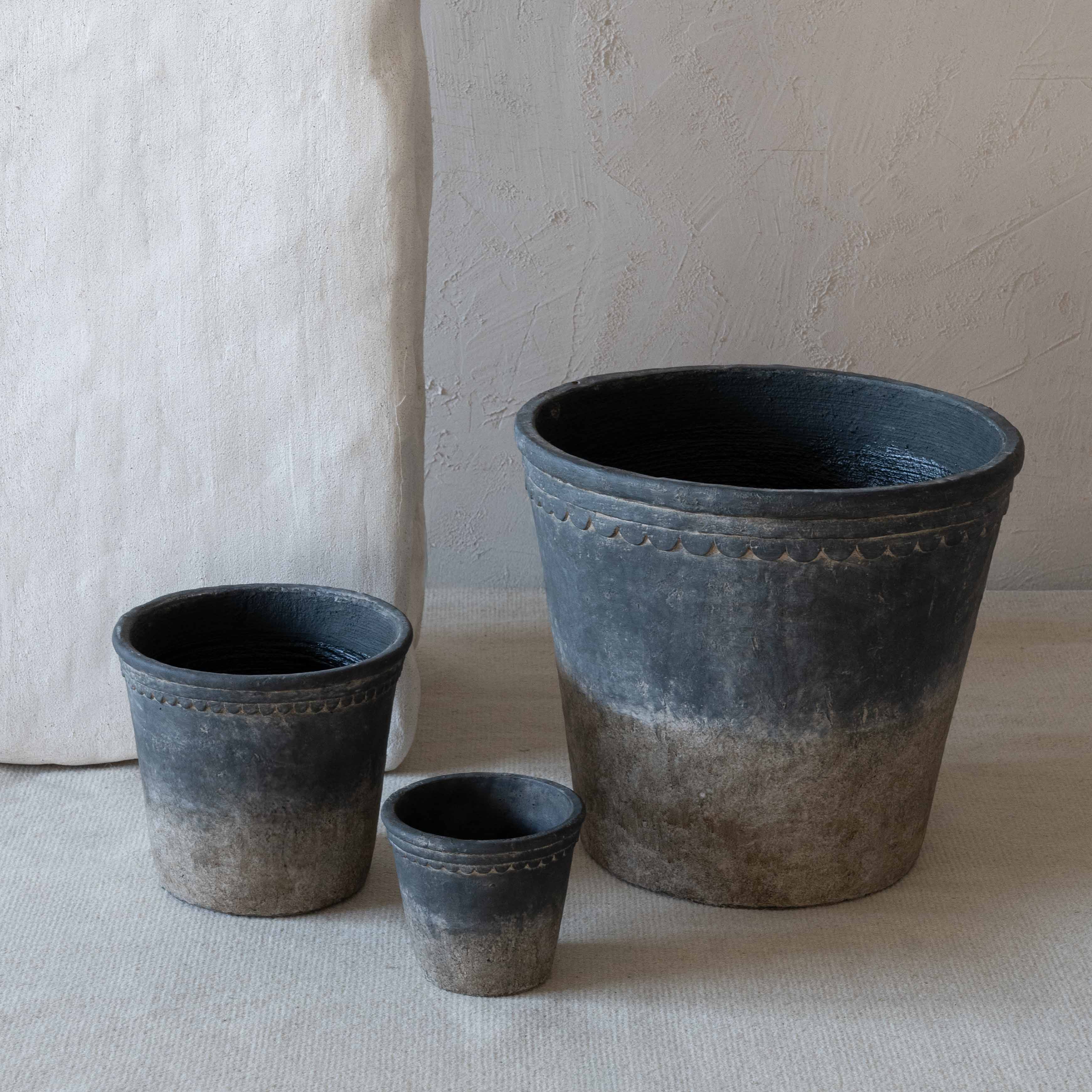 Rustica Grey Clay Castle Black Concrete Planter Pot | Tree Pot - Vase - WS Living - UAE Home Furniture Stores in Dubai