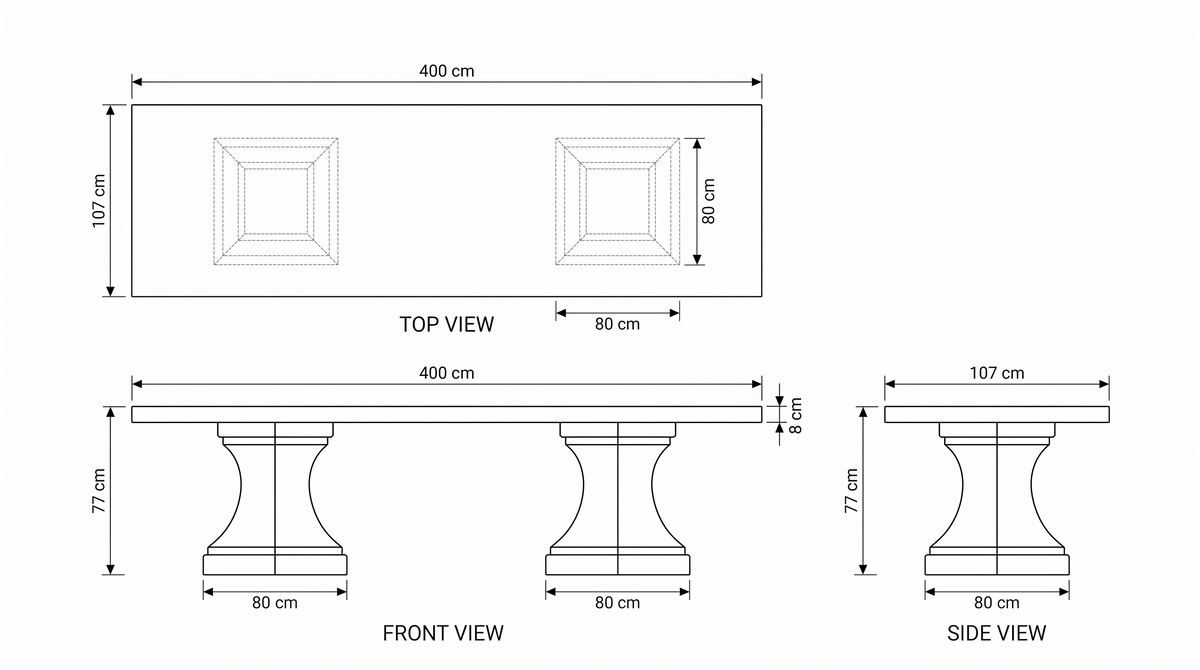 Agora Solid Oak & Carved Stone Long Dining Table