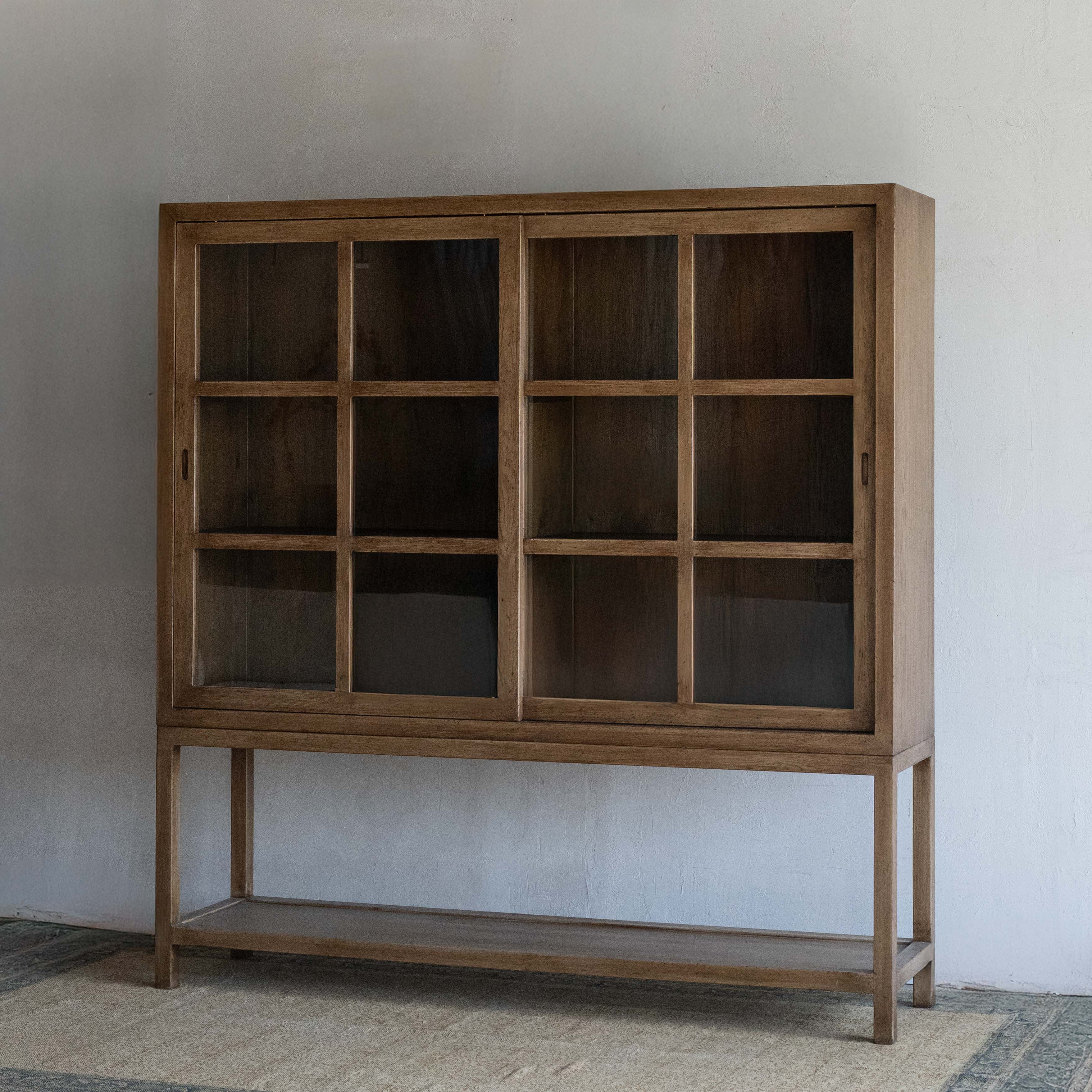 Glazed Solid Oak Wood Artisan Glass Door Cabinet
