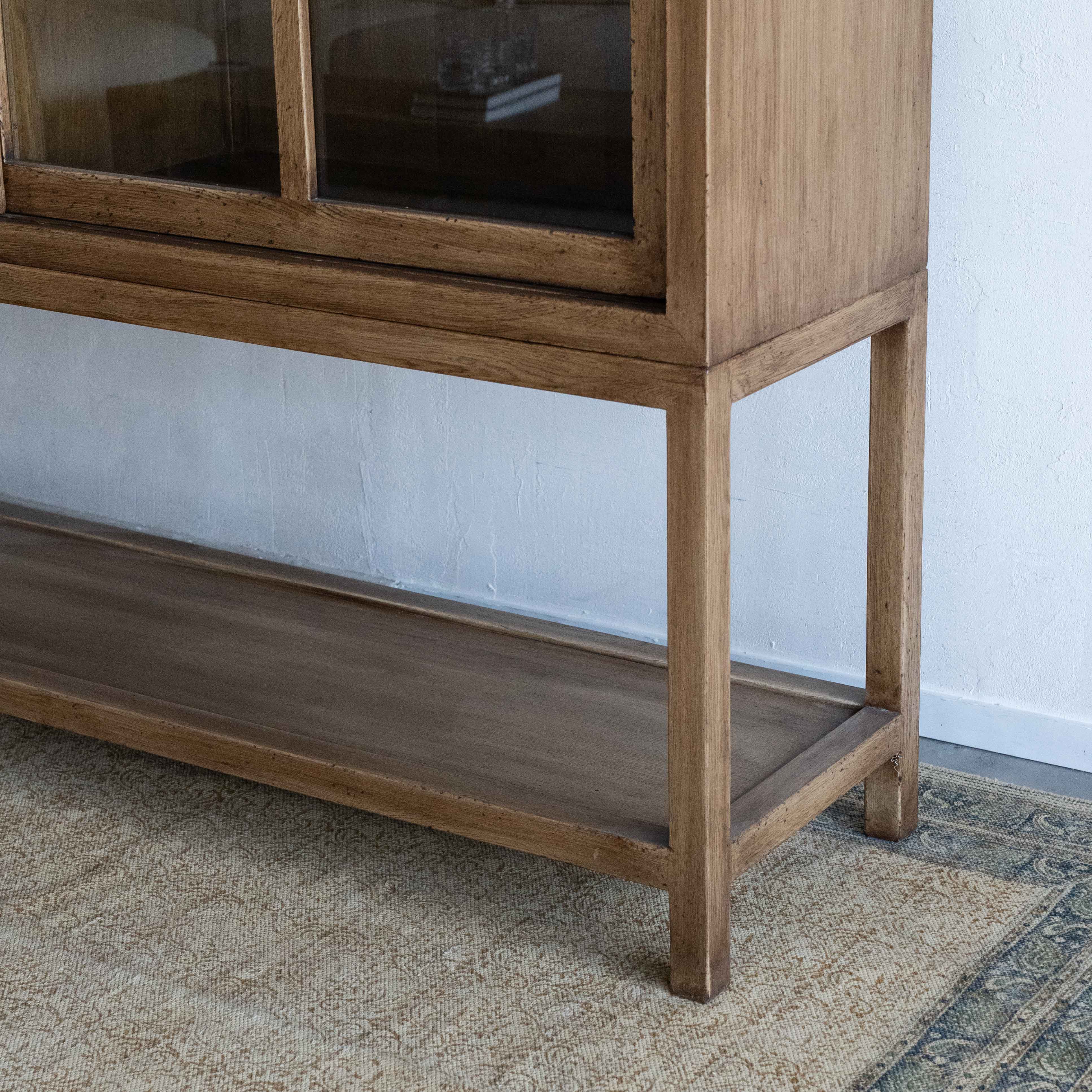 Glazed Solid Oak Wood Artisan Glass Door Cabinet