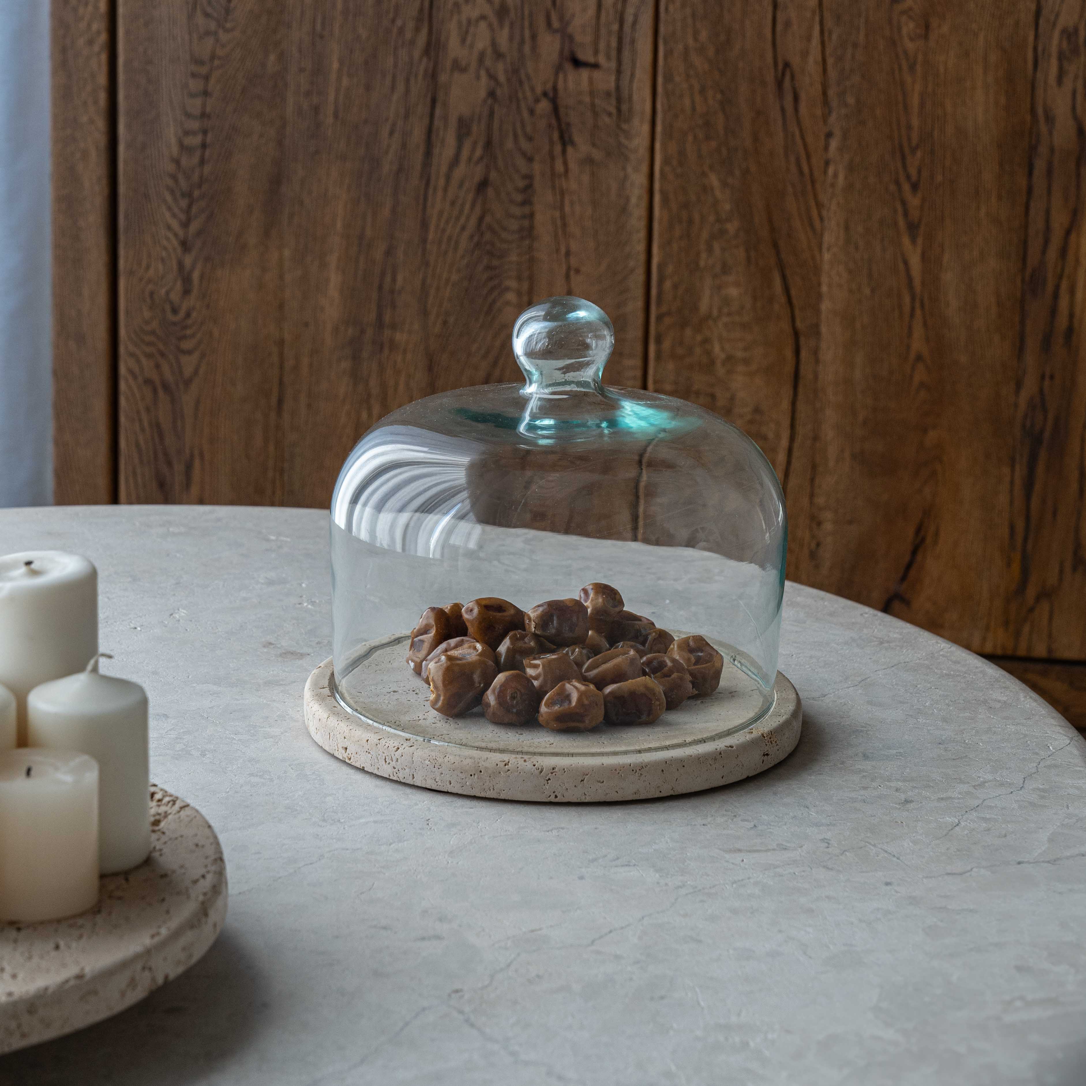 Glass Cover with Travertine Marble Base - Table Container - WS Living - UAE Wood and steel Furnitures Stores in Dubai