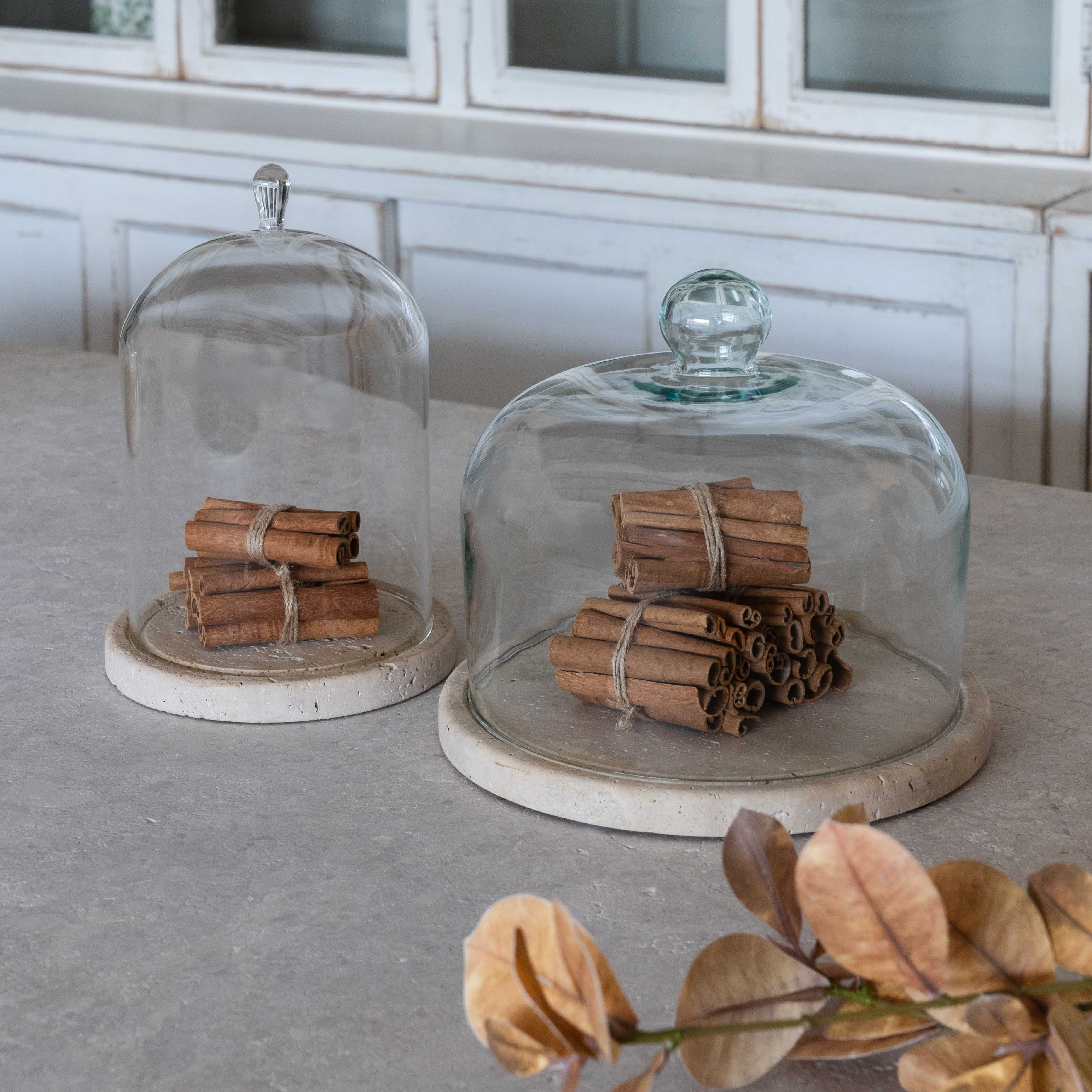 Natural Travertine Marble Serving Tray With Glass Cover