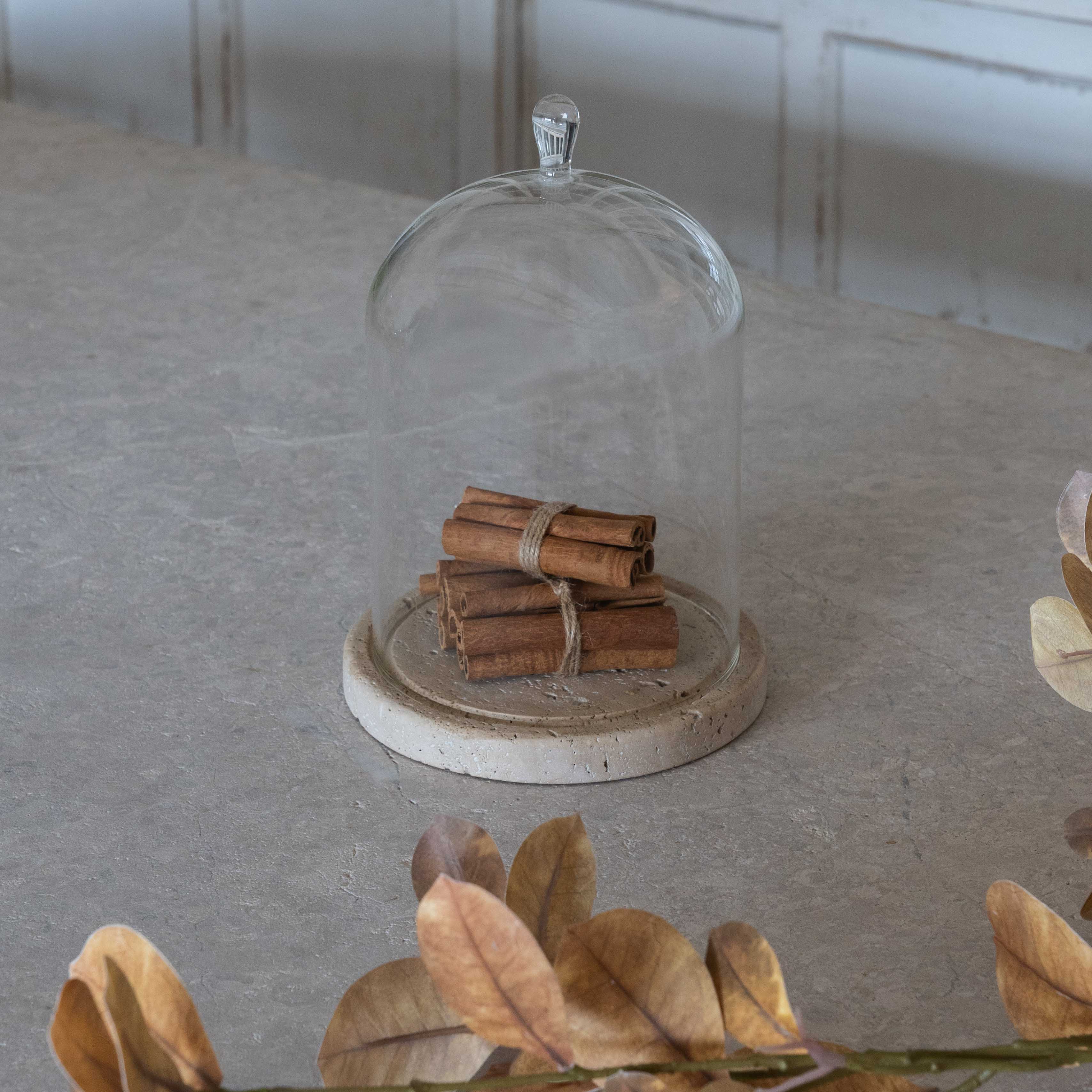 Natural Travertine Marble Serving Tray With Glass Cover