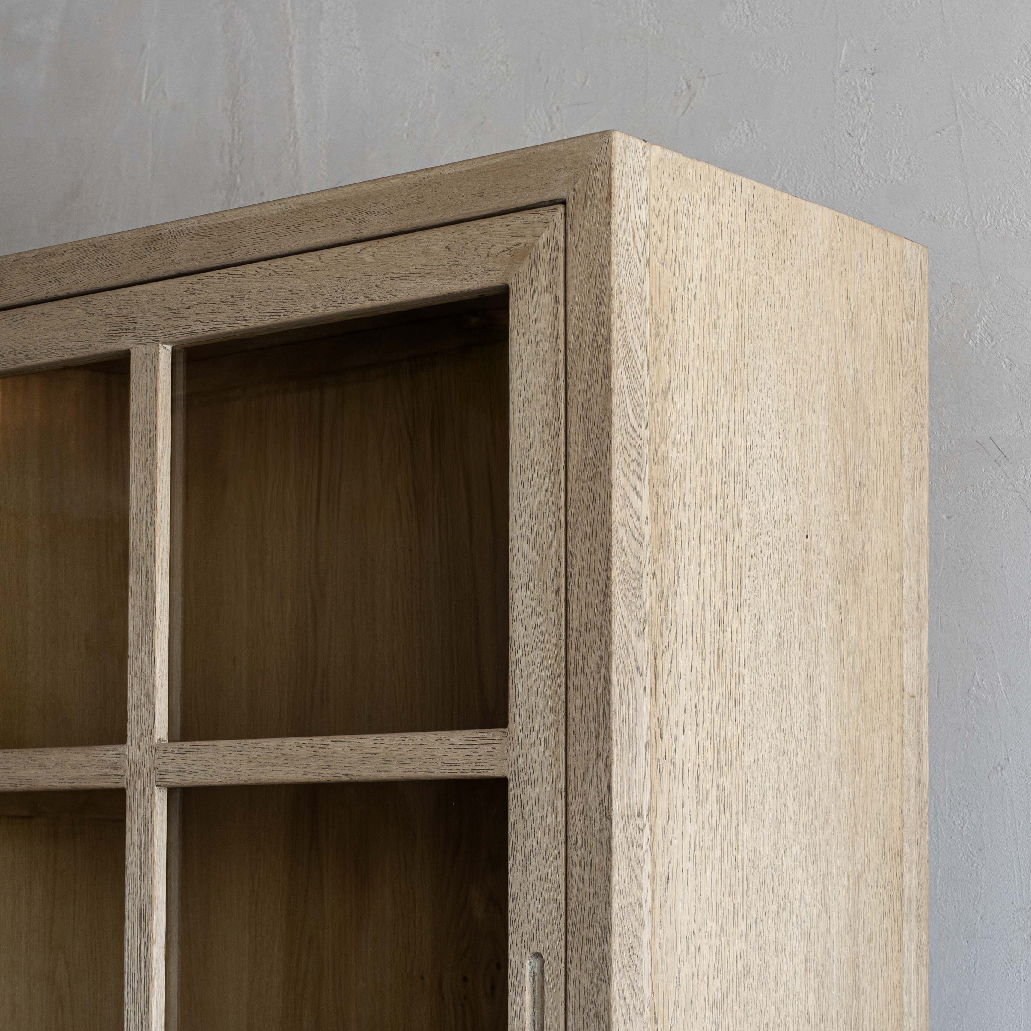 Glazed Natural Oak Wood Artisan Glass Door Cabinet