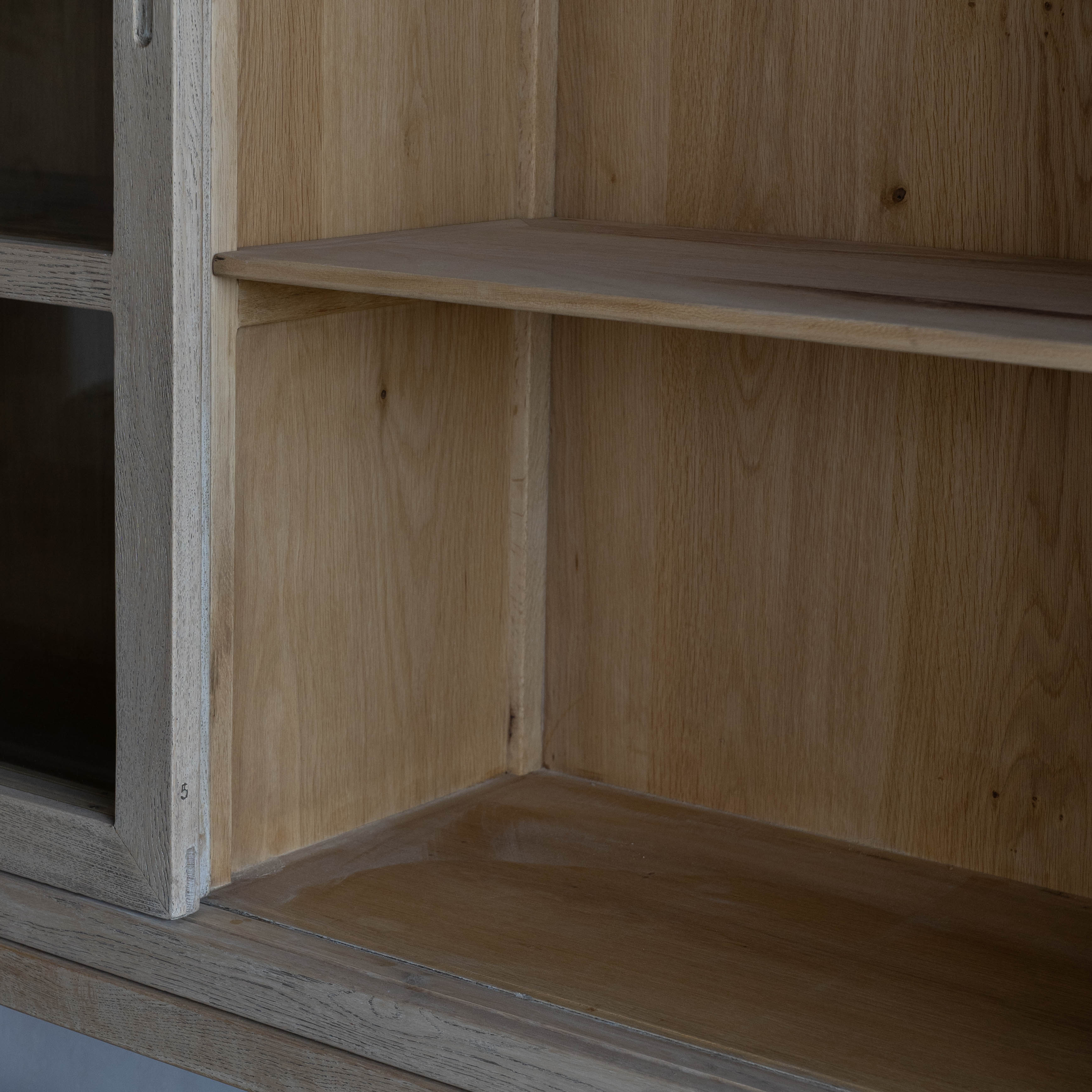 Glazed Natural Oak Wood Artisan Glass Door Cabinet