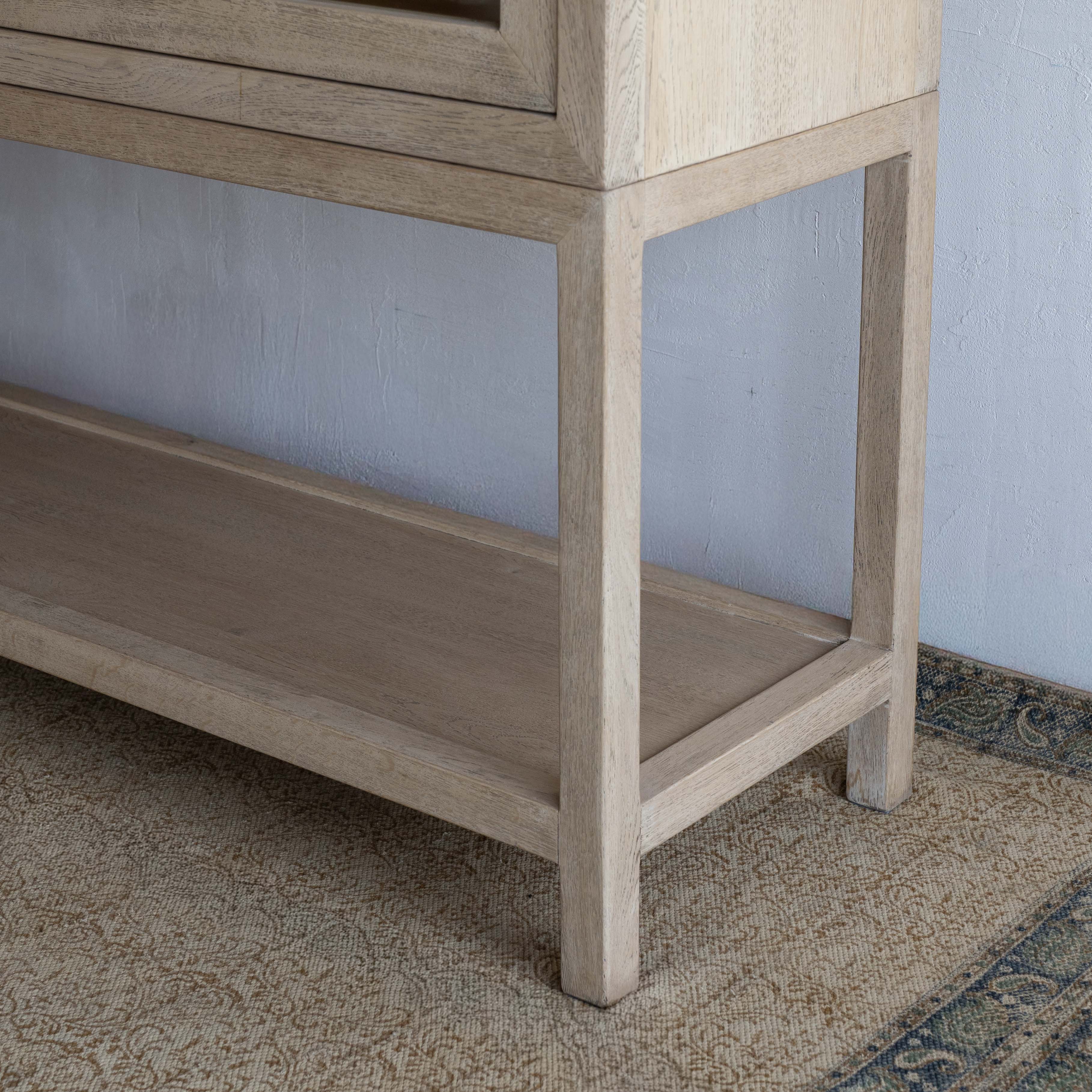 Glazed Natural Oak Wood Artisan Glass Door Cabinet