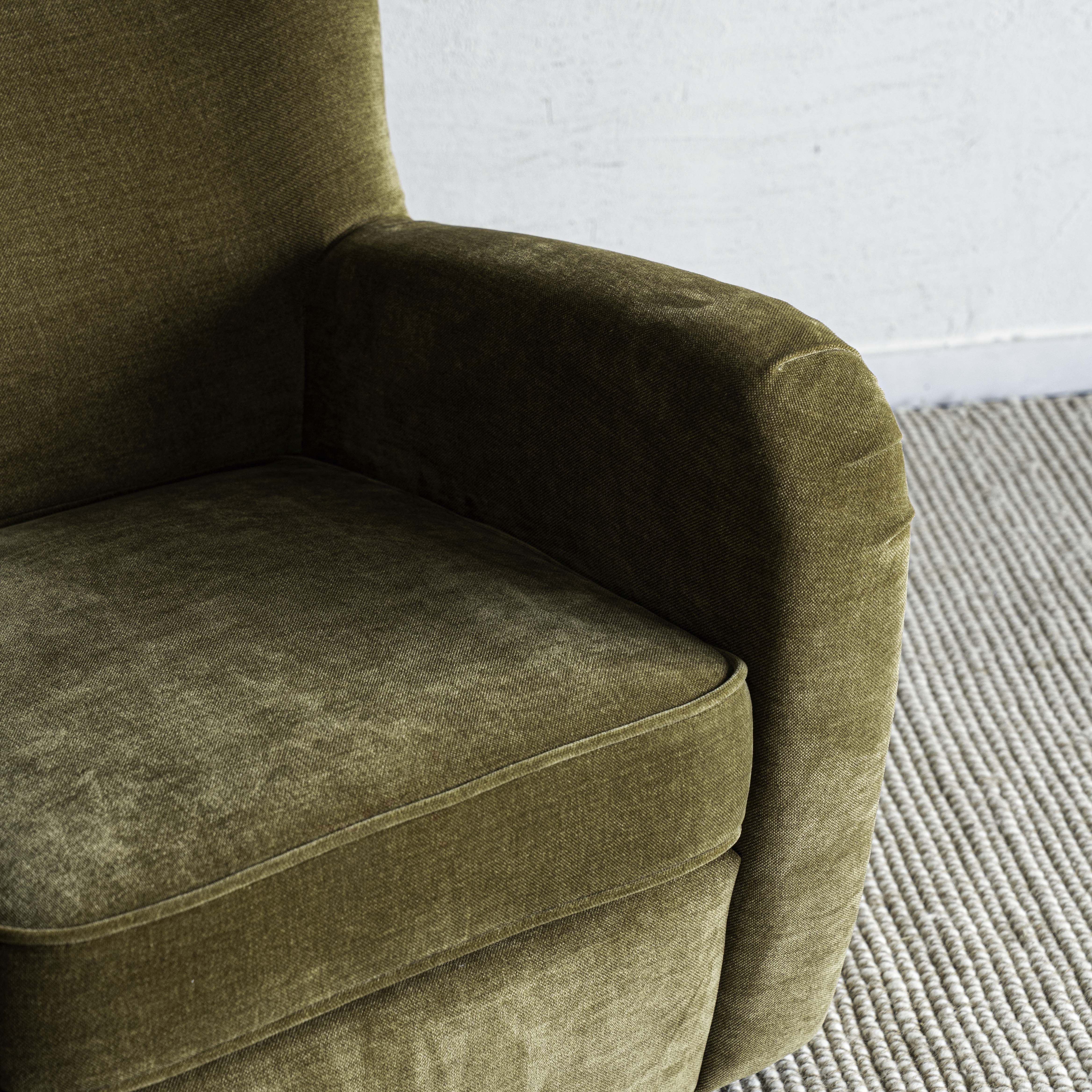 Halton Curved Velvet Modern Lounge Armchair - MUSTARD