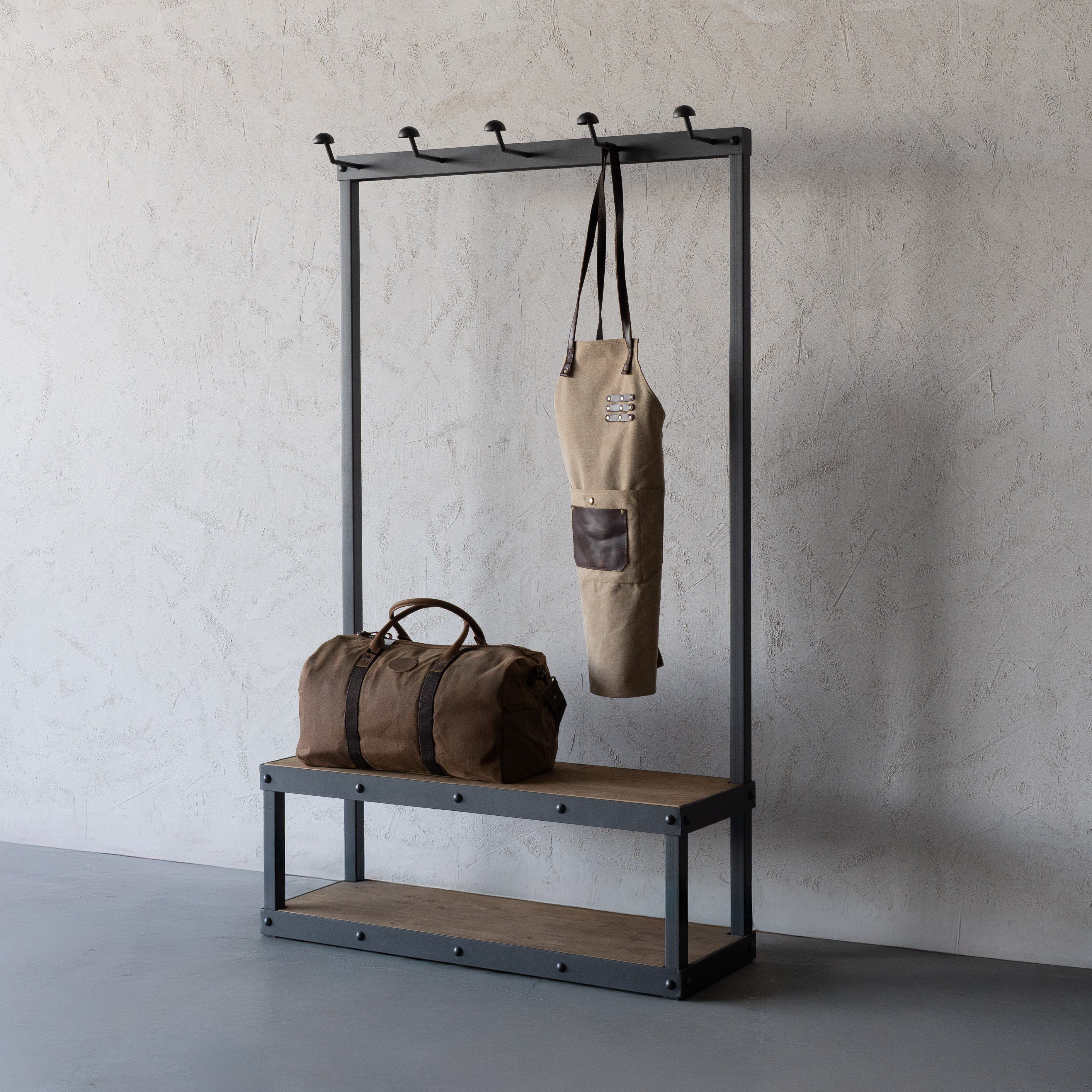Nordic Industrial Wood & Steel Floor Goat Hanger & Garment Rack