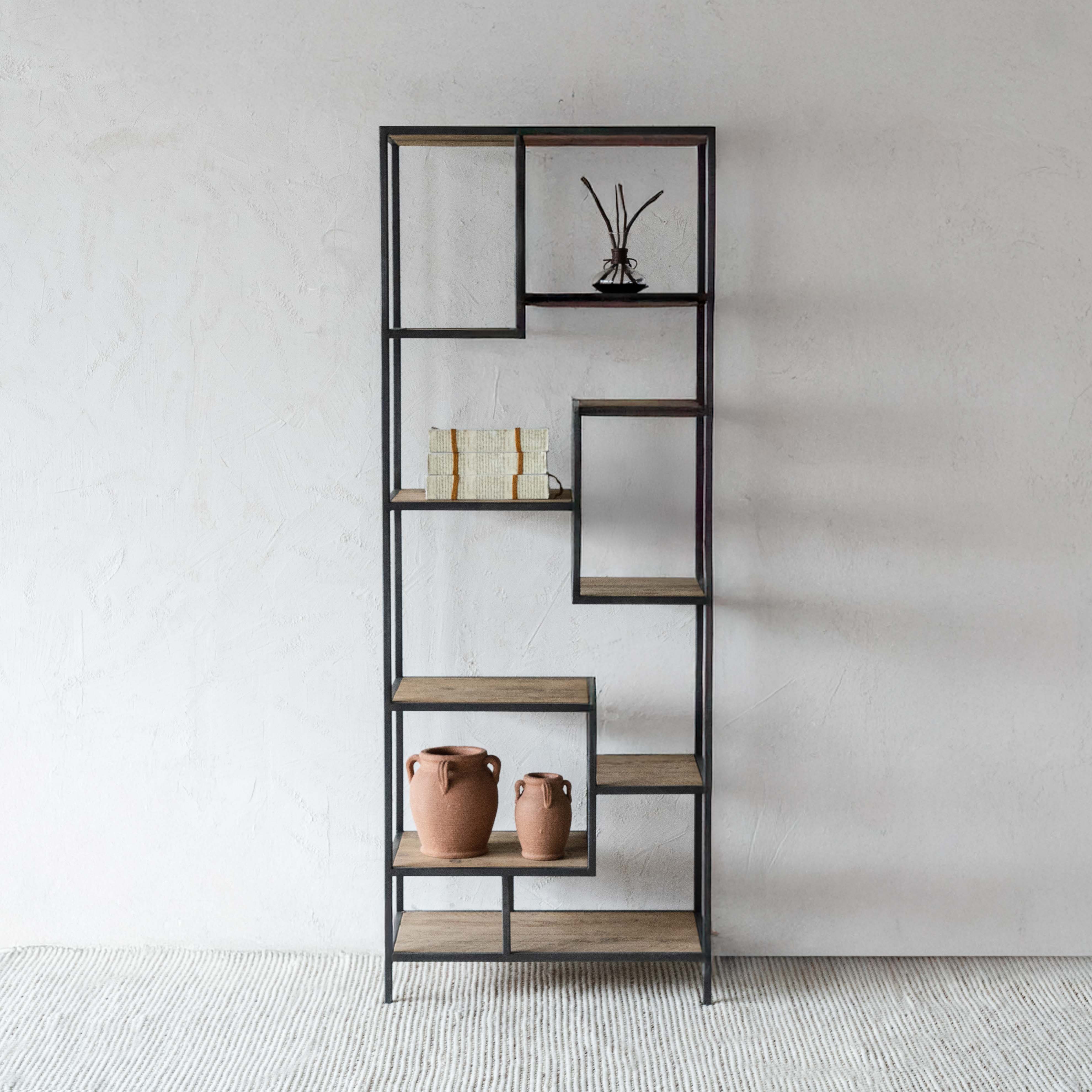 Fortis Industrial Solid Wood Book Shelf - Shelves - WS Living - UAE Home Furniture Stores in Dubai