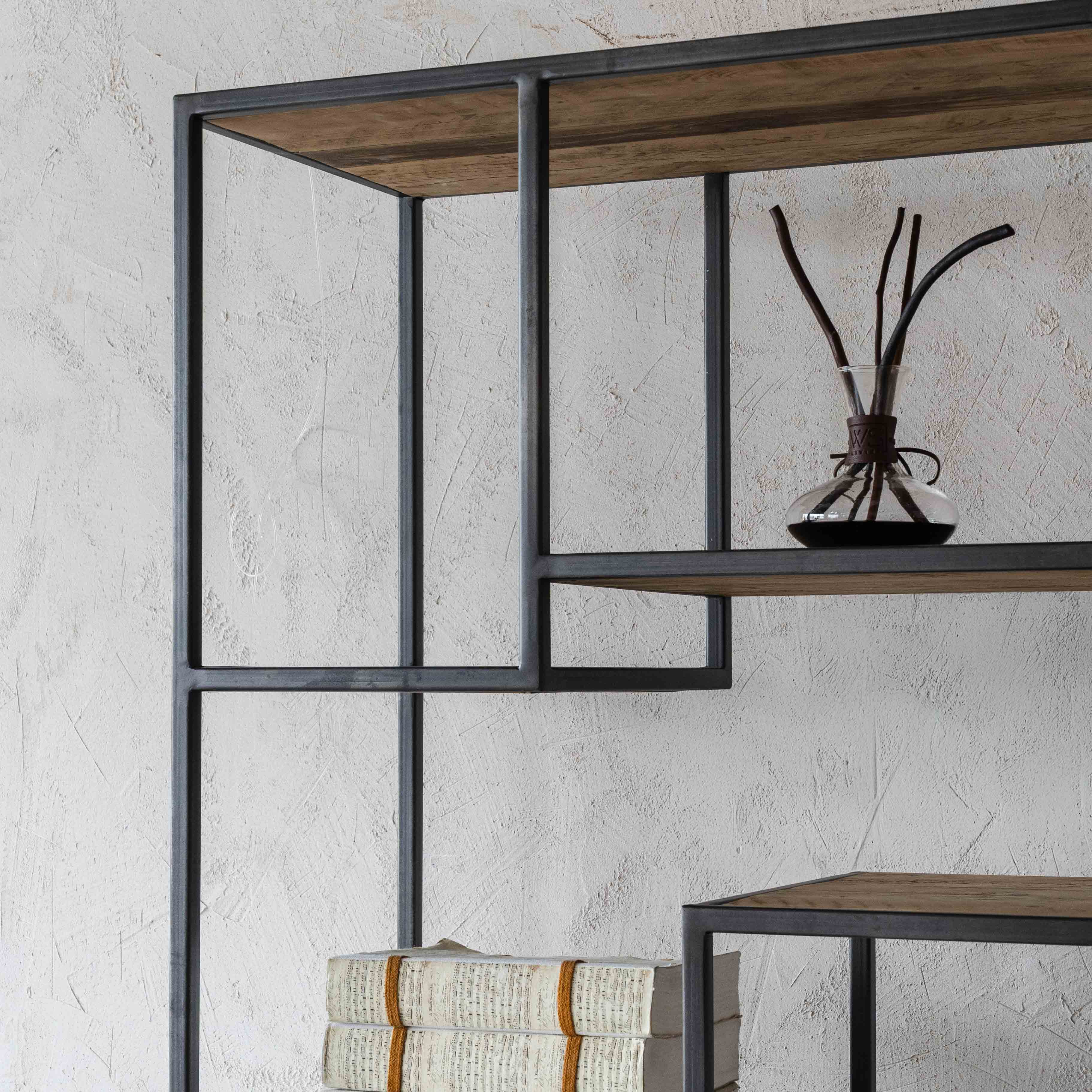 Fortis Industrial Solid Wood Book Shelf - Shelves - WS Living - UAE Home Furniture Stores in Dubai