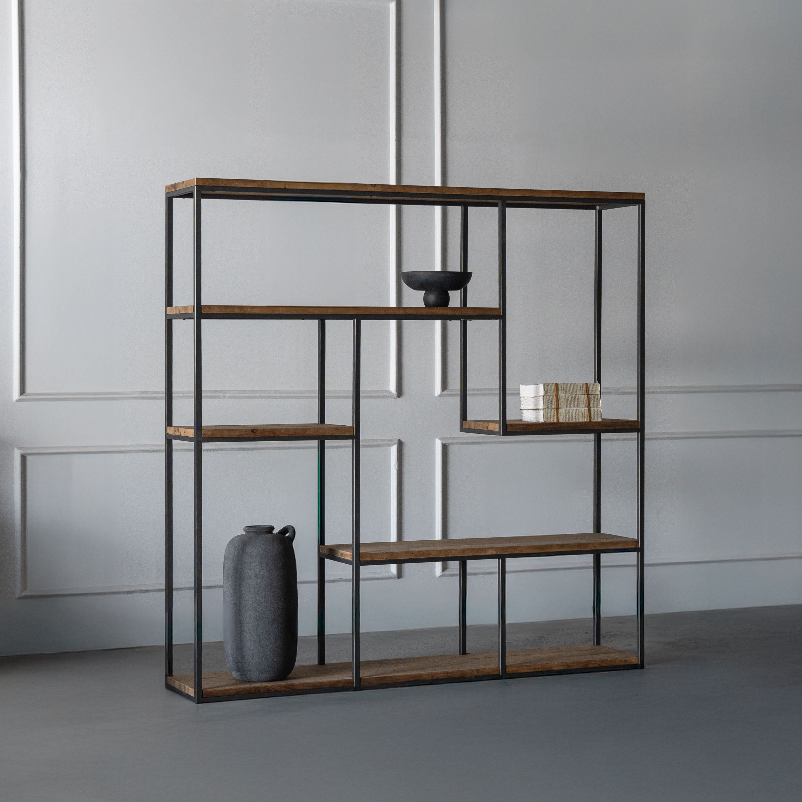 UrbanGrid Industrial Wood Book Shelf