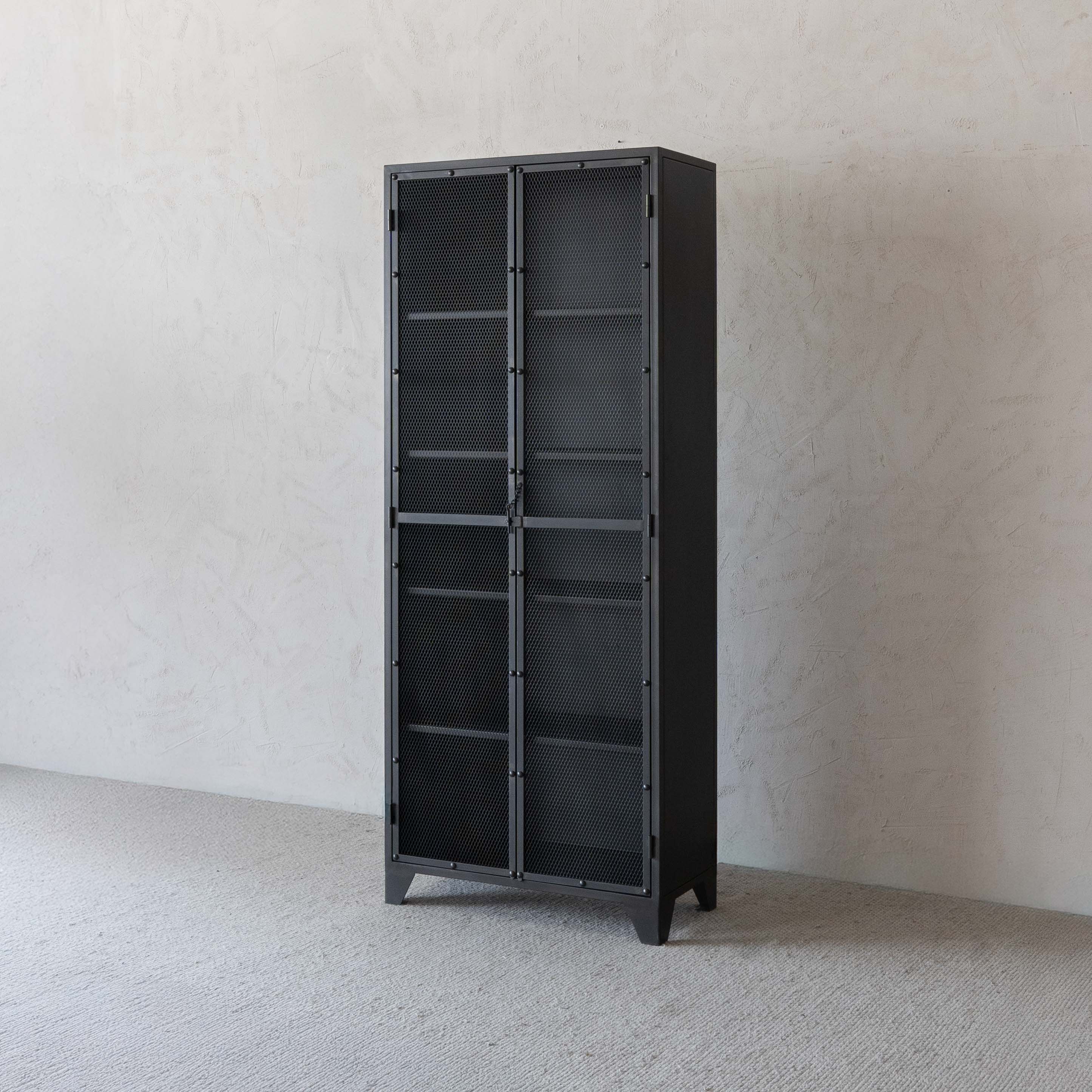 Loft-Style Steel Industrial Bar & Storage Cabinet with Mesh