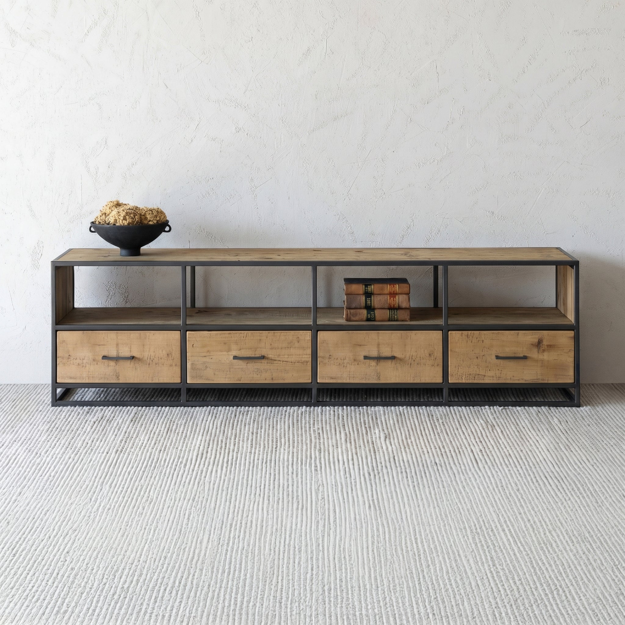 Nordic Industrial Solid Pine Wood TV Unit | Media Storage Cabinet