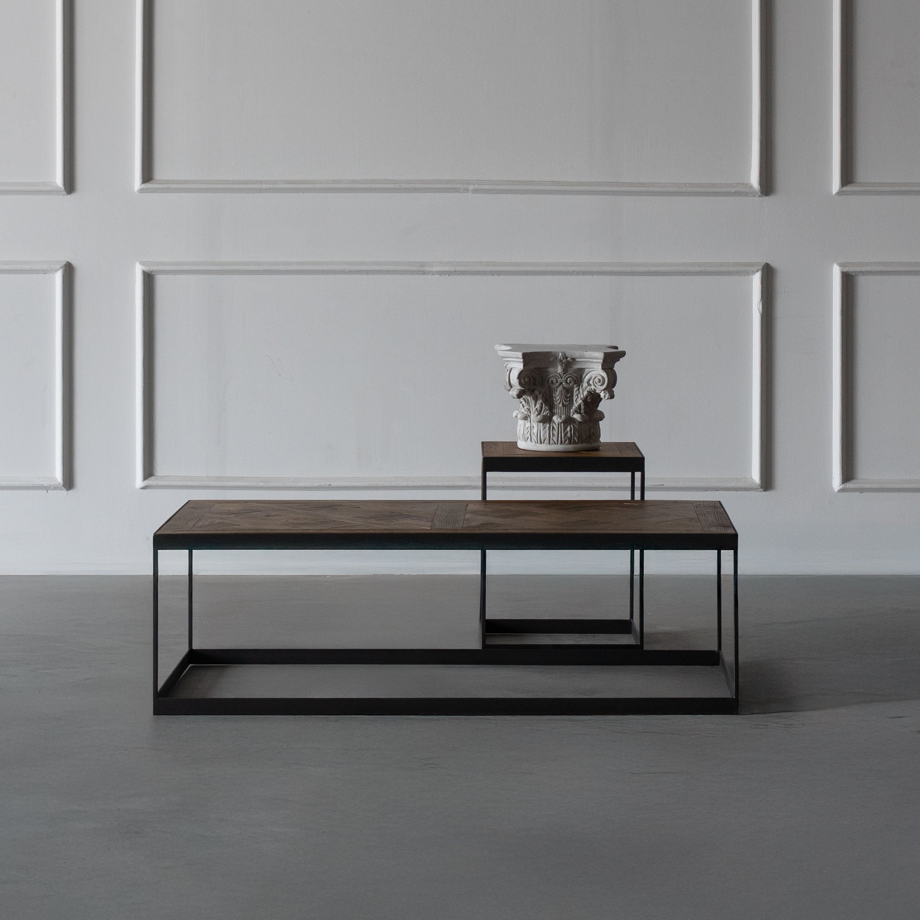 Classic Industrial X-Shape Wood Rectangle Coffee Table