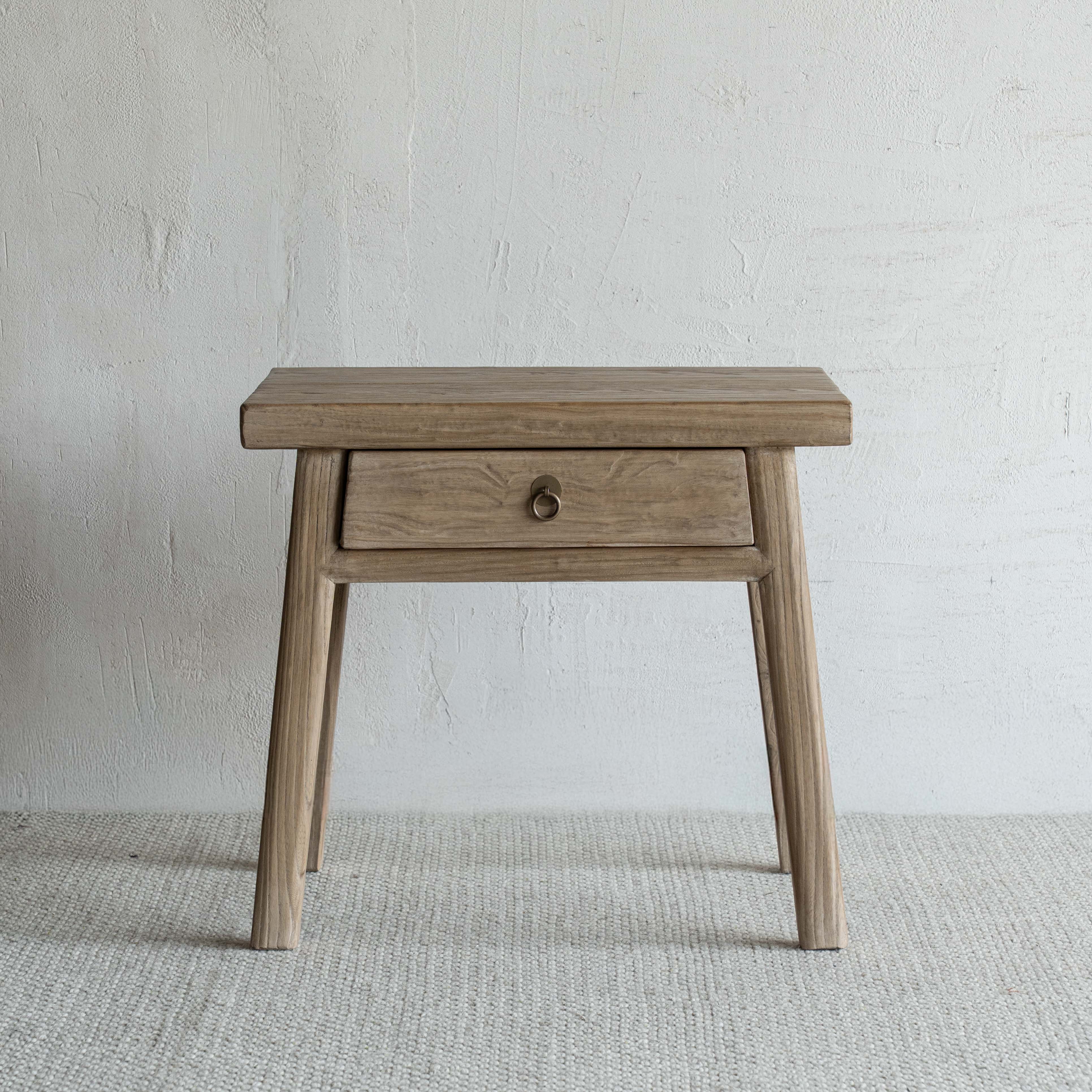 Velric Elm Wood Bed Side Table W/Drawers