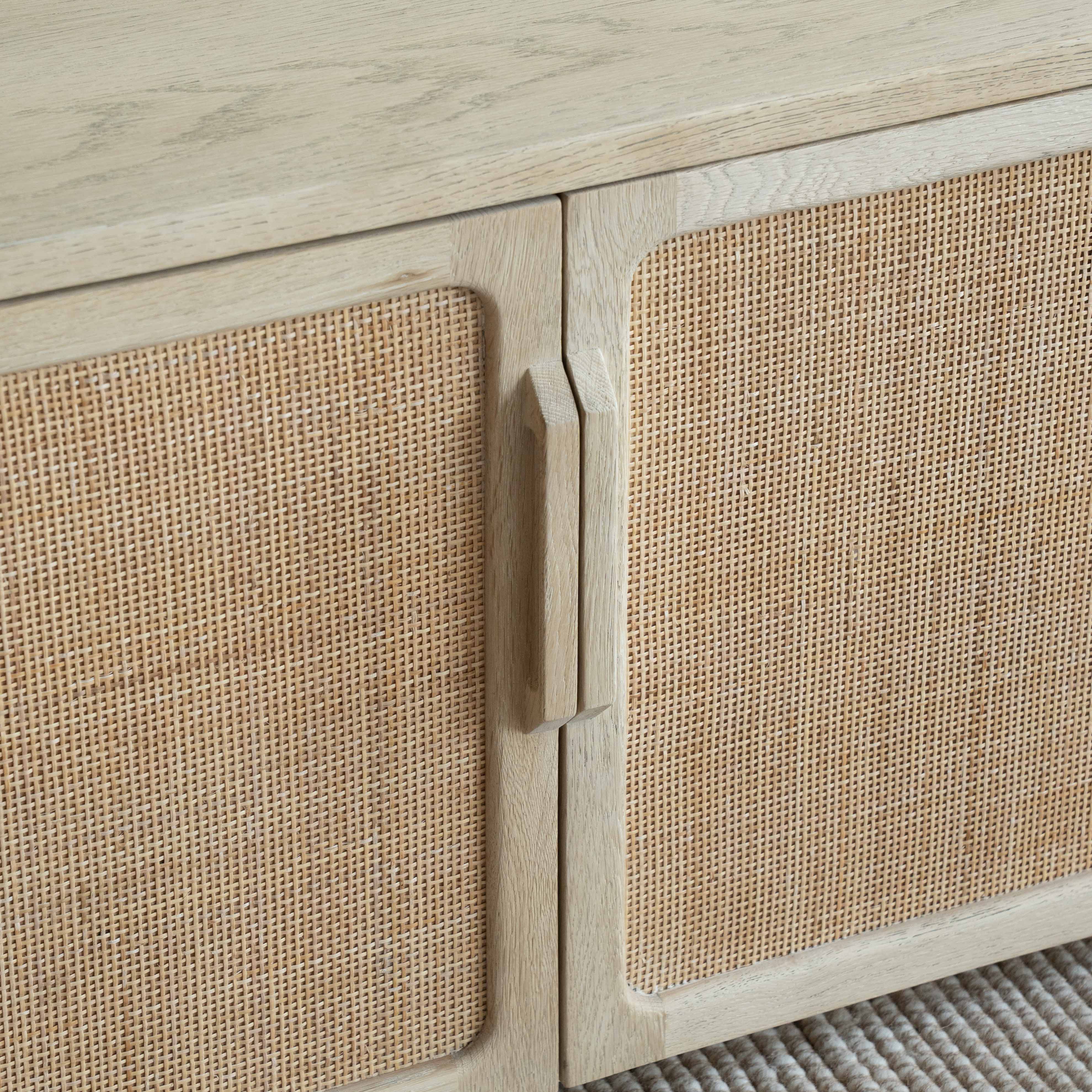 Kago Rattan Cane Modern Oak Wood TV UNIT - NATURAL