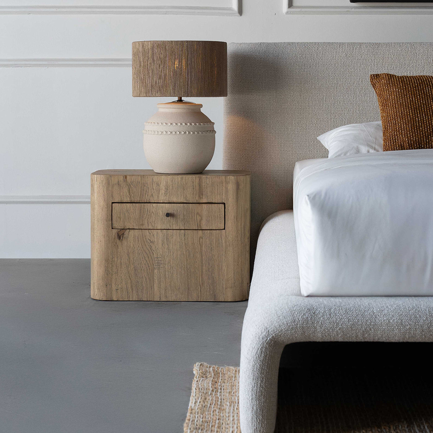 Kai Natural Wood Accent Bed Side Table With Drawers