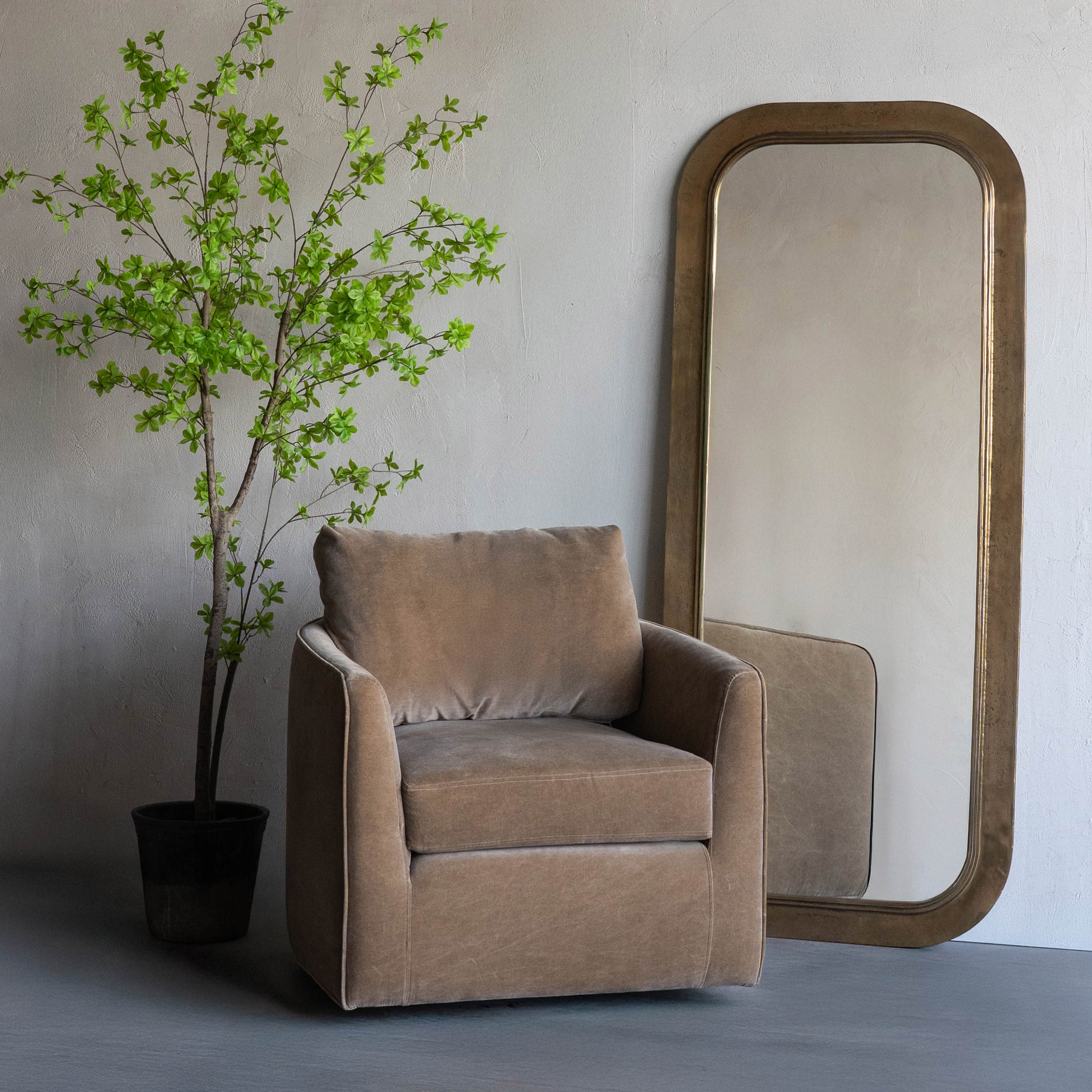 Kaira Modern Swivel Armchair - Camel Brown