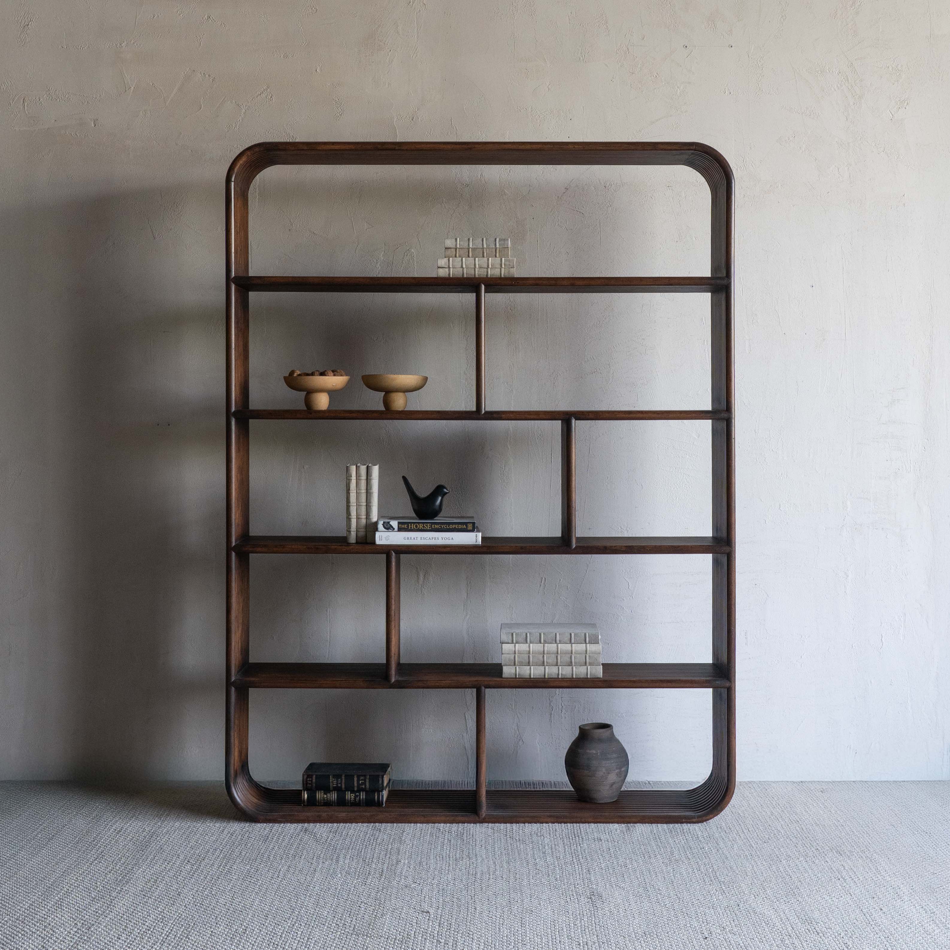 Kallum Mid-century Ribbed Wood Book Shelf
