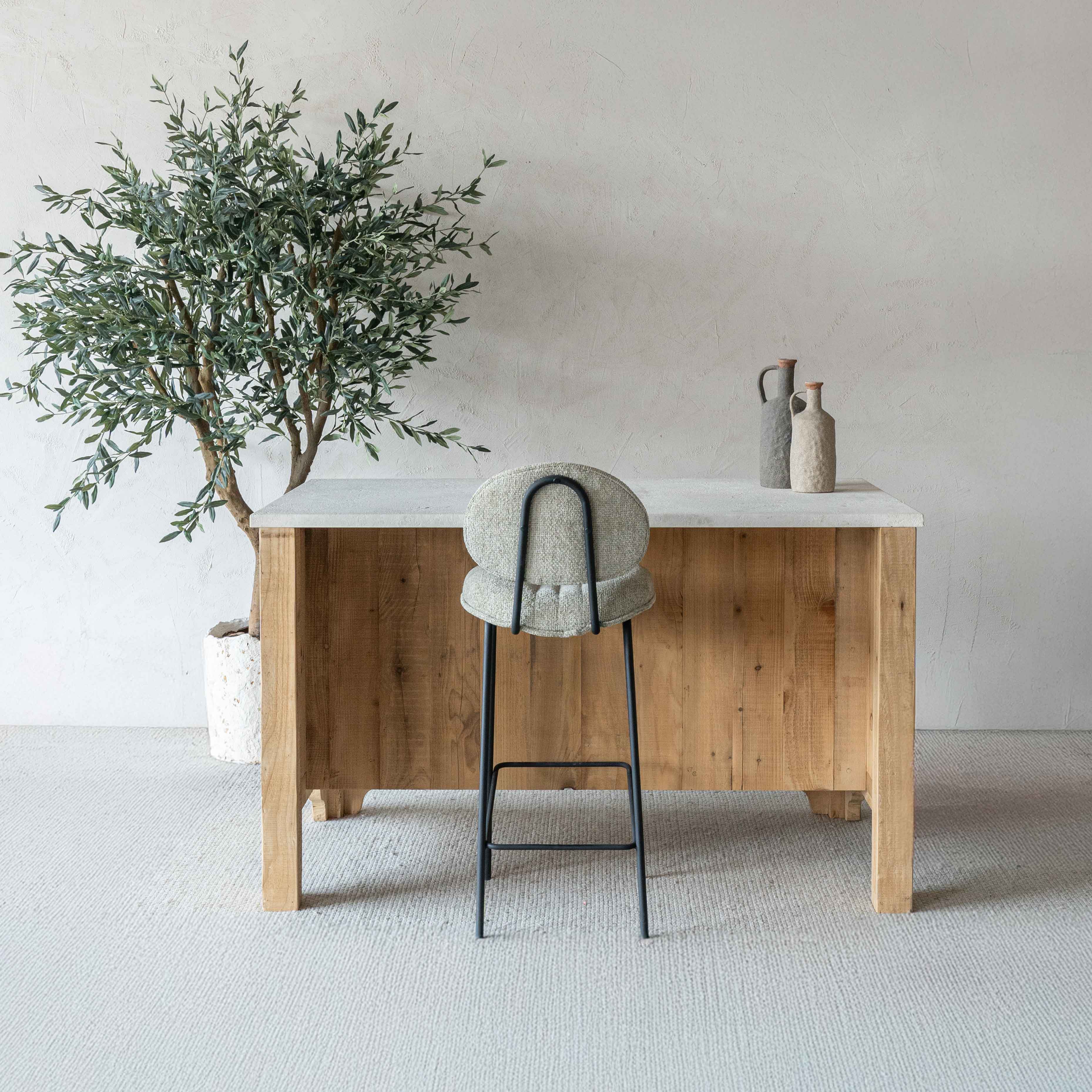 The Artisan Lime Stone Top & Wood Kitchen Island With Bar Table