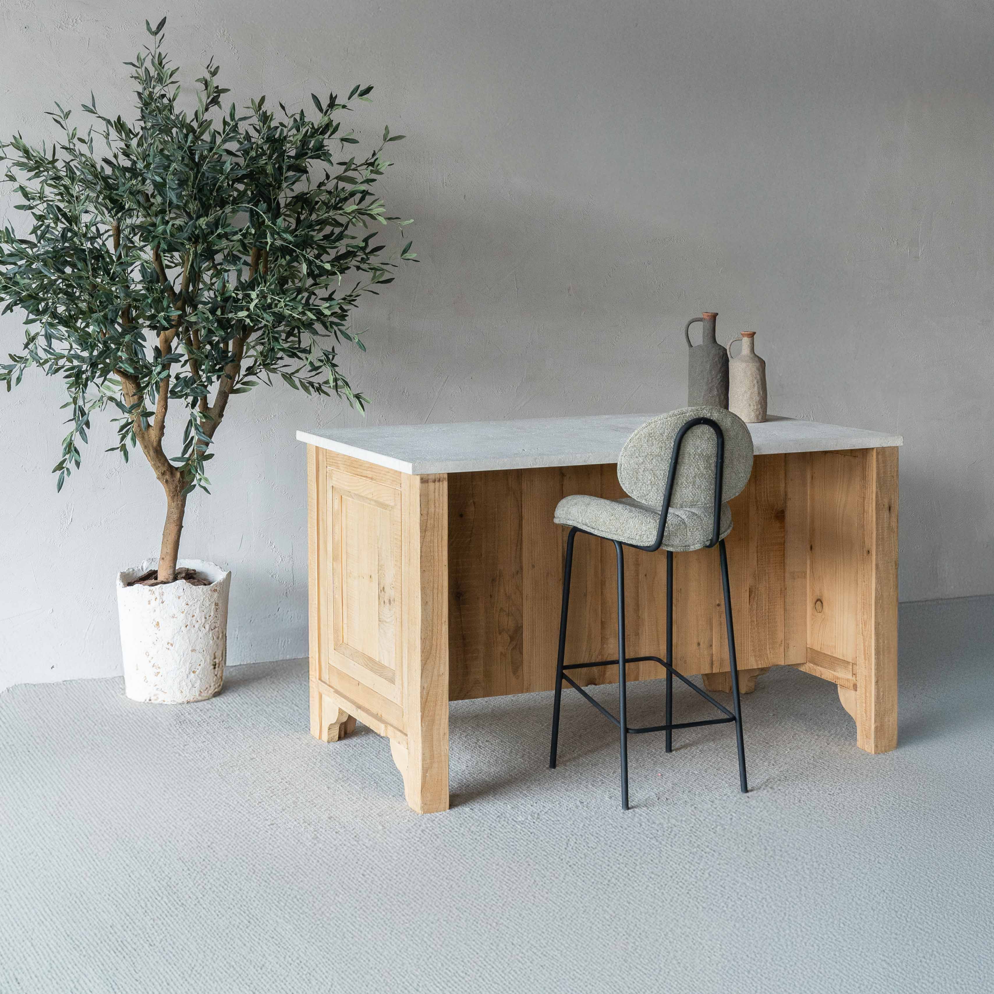 The Artisan Lime Stone Top & Wood Kitchen Island With Bar Table