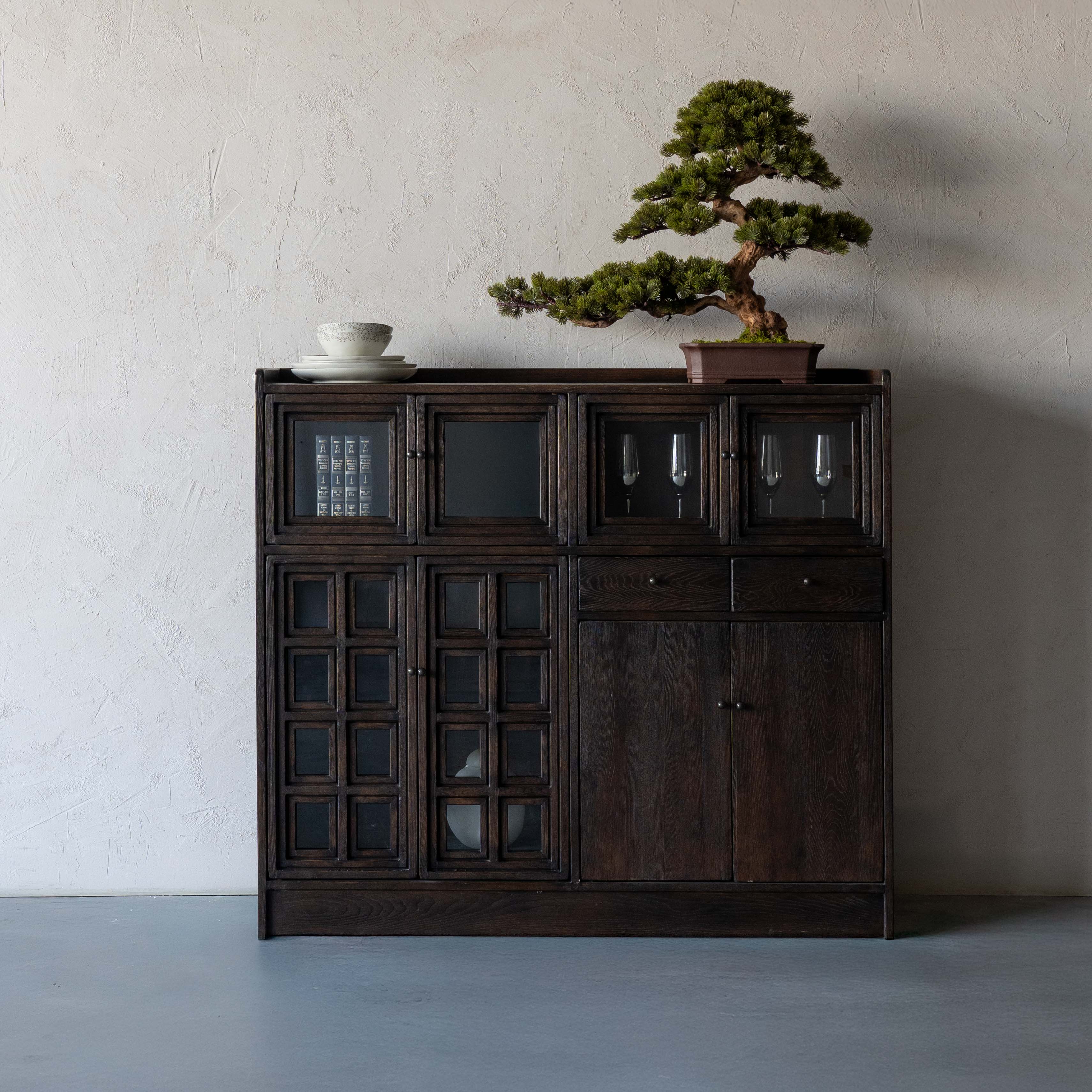 Kylo Dark Wood and Glass Mid Century Cabinet