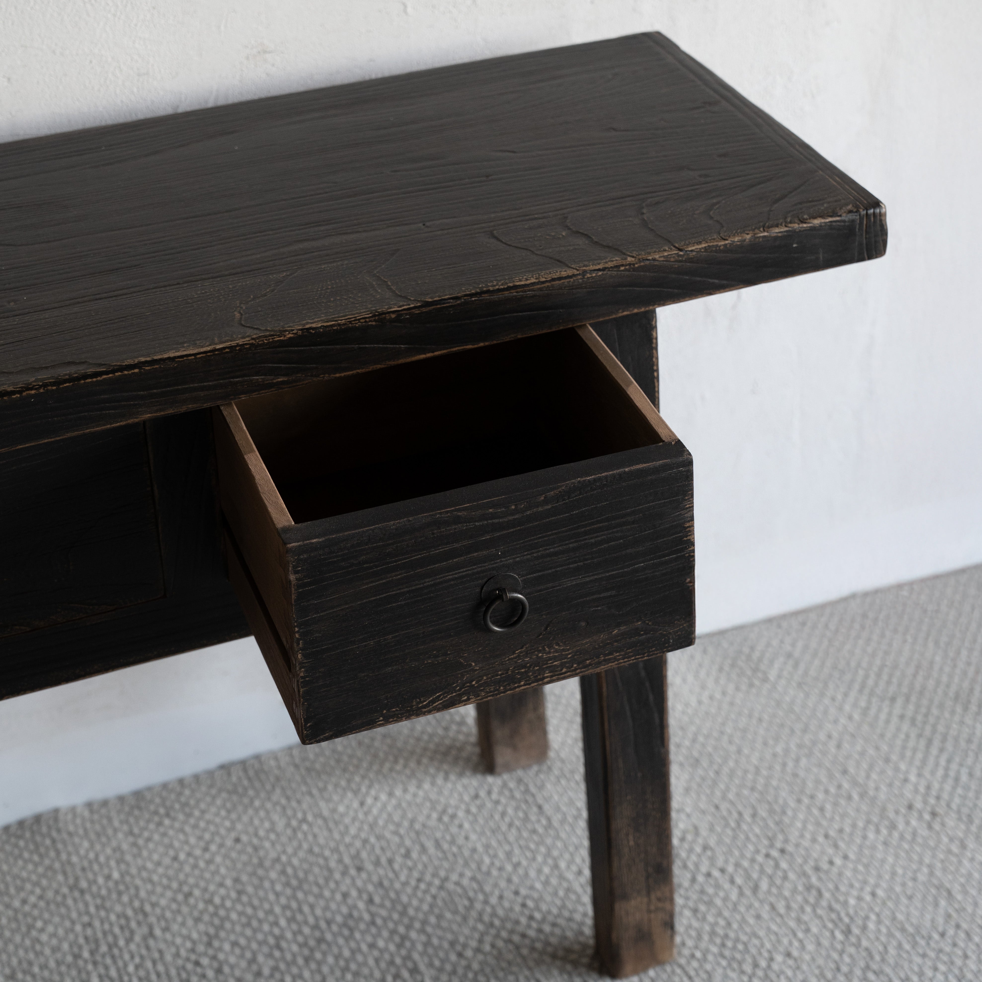 Lysander Antique Elm Wood Console Table w/Drawers