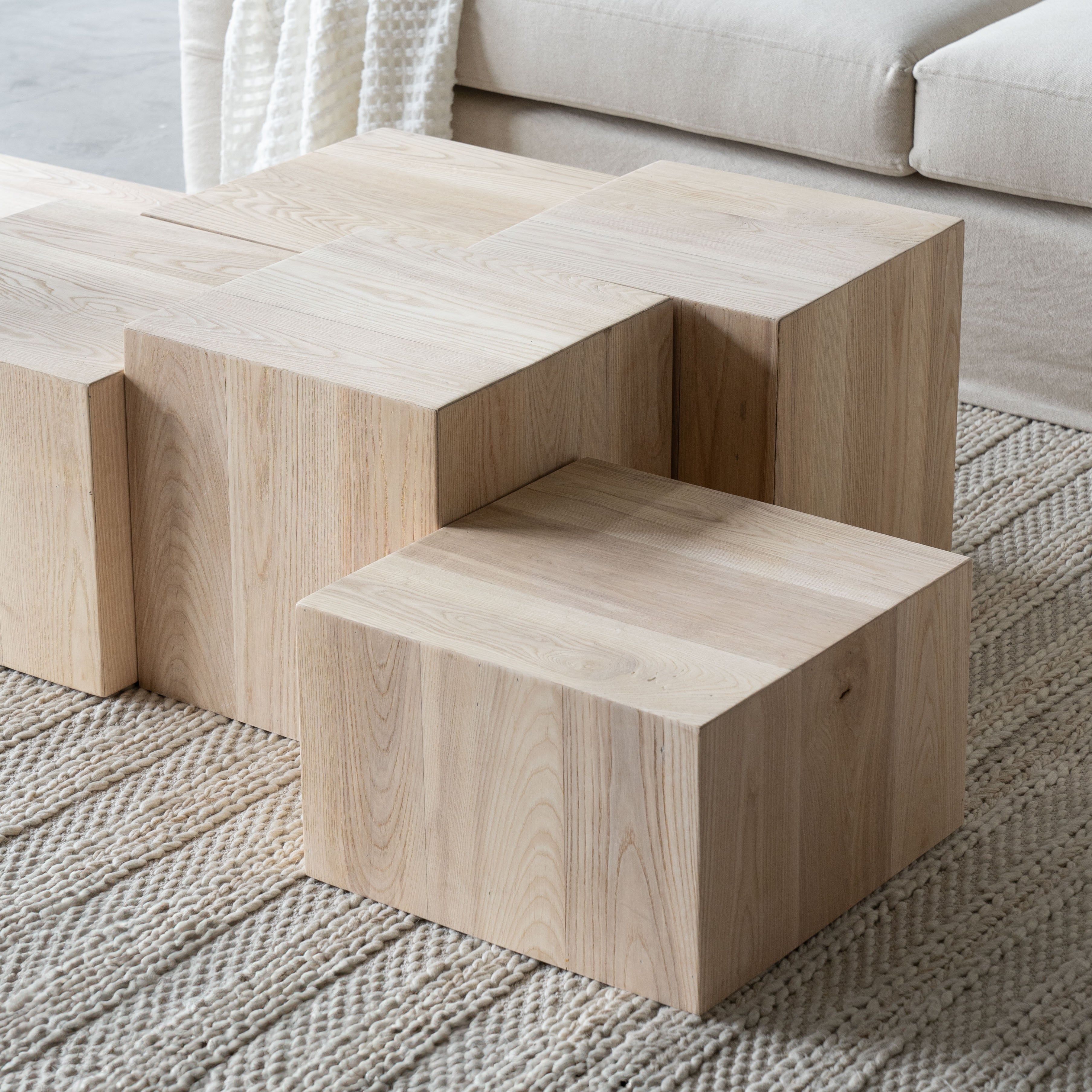 Lego Natural Wood Cube Coffee / Side Table  - WS Living - UAE - Coffee Tables Wood and steel Furnitures - Dubai