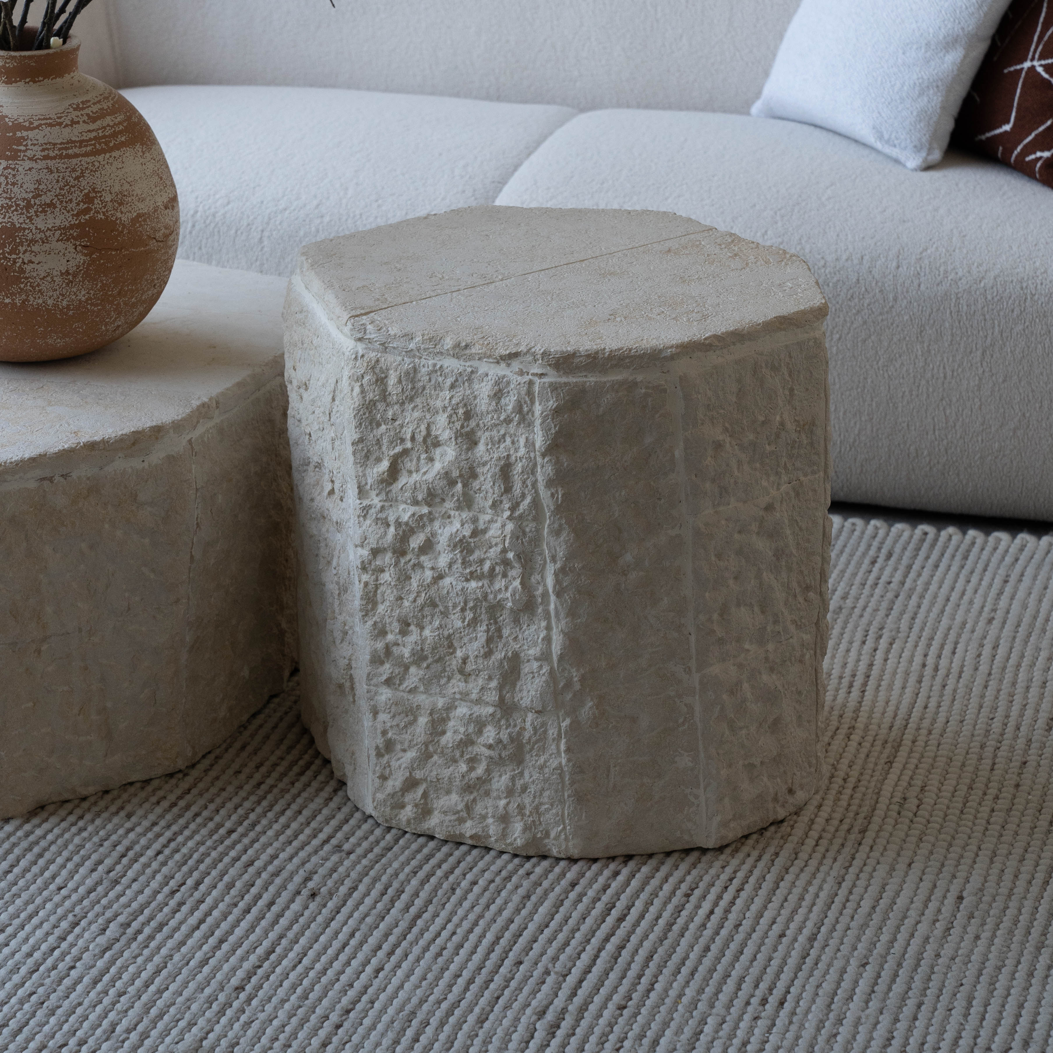 Rocky Lime Stone Handcrafted Coffee Table / Side Table - Coffee Table - WS Living - UAE Modern Home Furniture Stores in Dubai