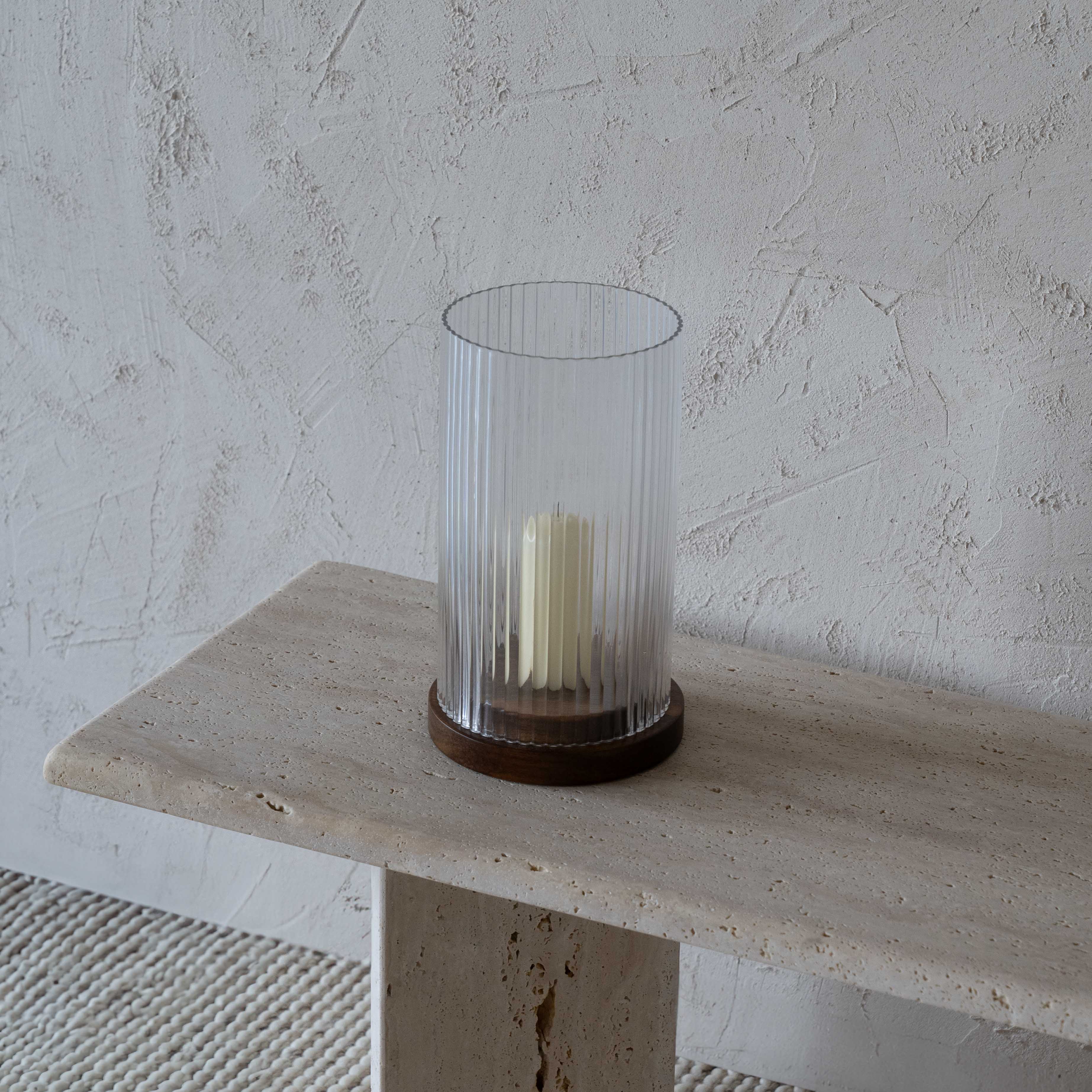 Lola Wood & Glass Candle Holder - Candle Holder - WS Living - UAE Wood and steel Furnitures in Dubai