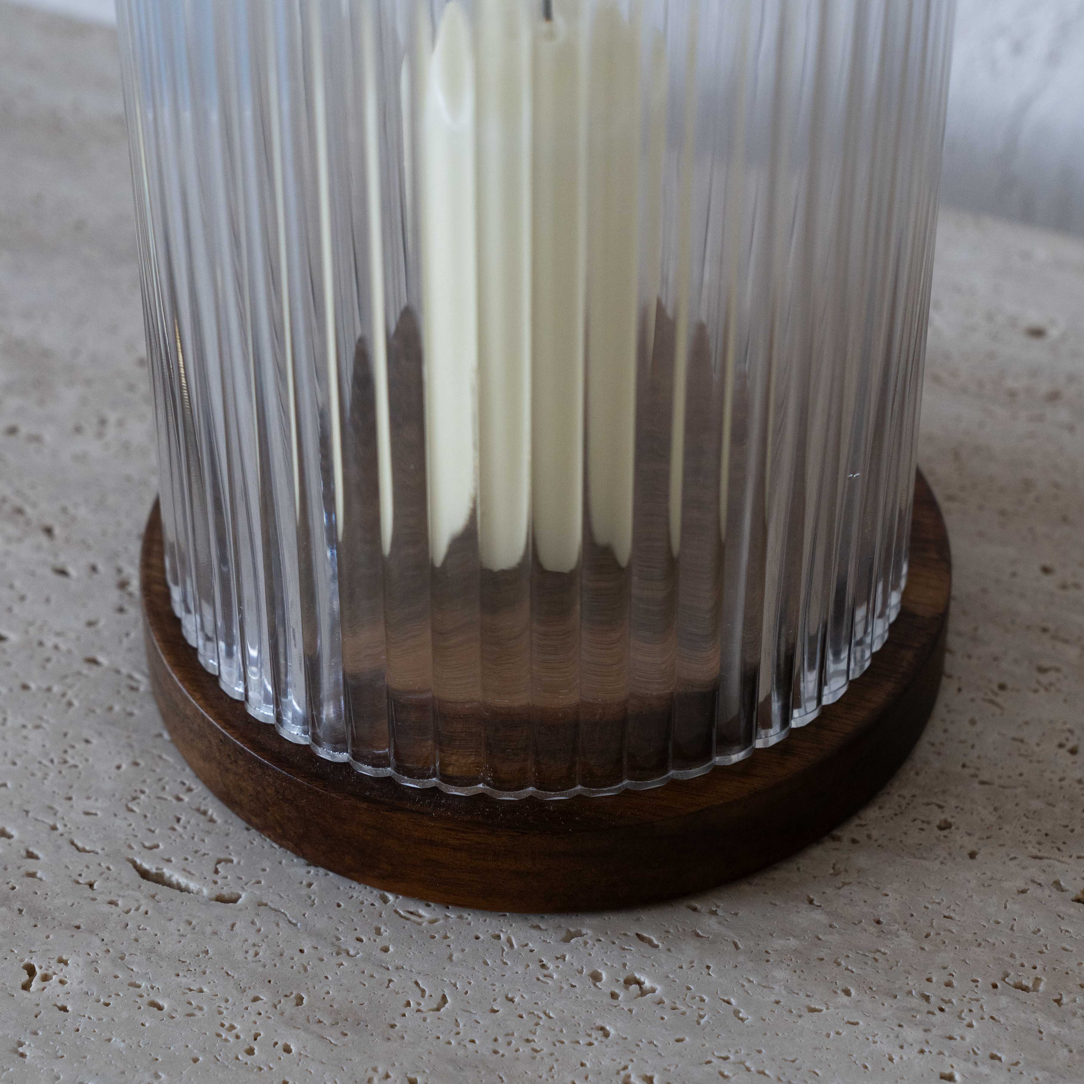 Lola Wood & Glass Candle Holder - Candle Holder - WS Living - UAE Wood and steel Furnitures in Dubai