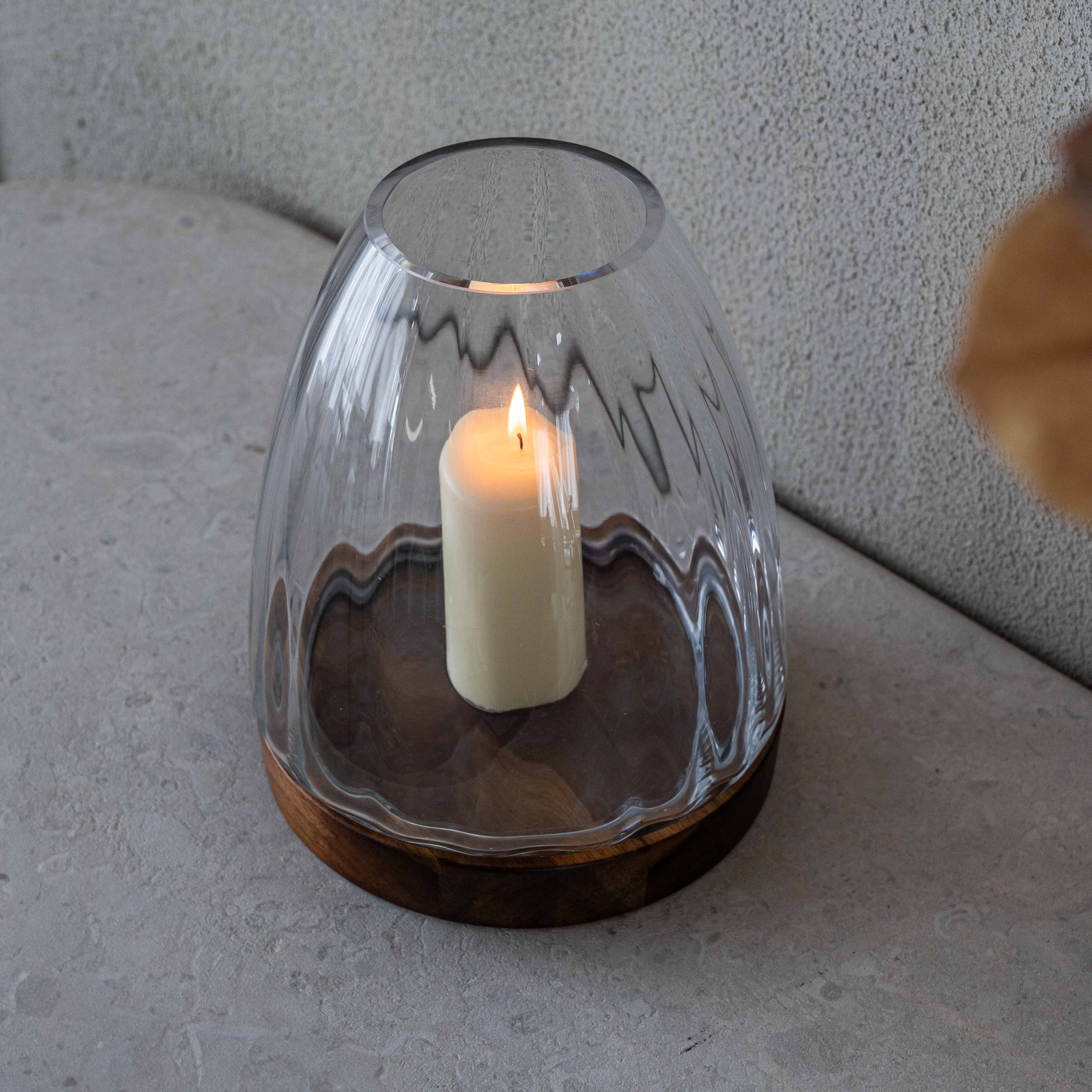 Lola Oval Glass Candle Holder with Wooden Base - Candle Holder - WS Living - UAE Modern Home Furniture Stores in Dubai