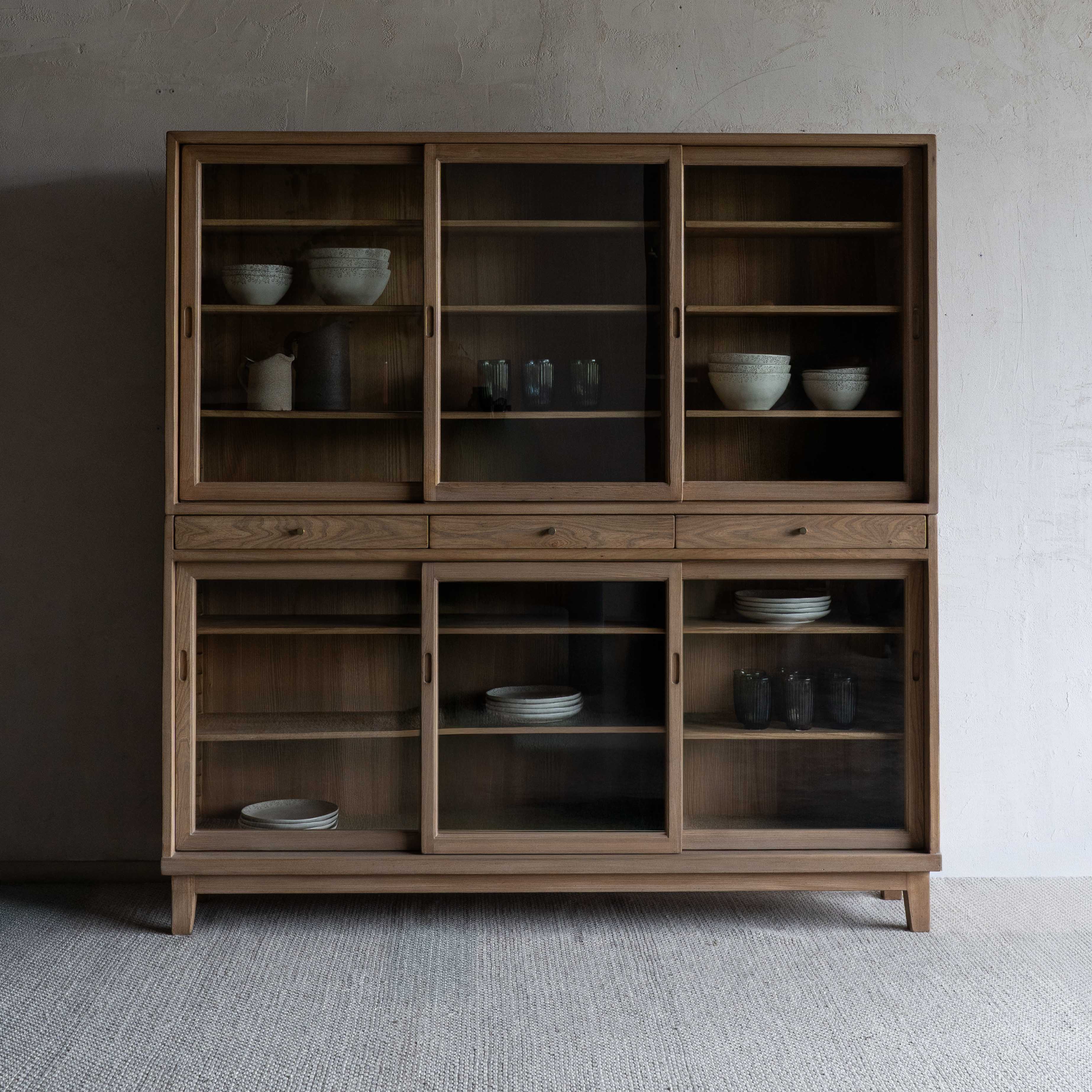 Luca Natural Wood Mid Century Cabinet & Shelving Unit