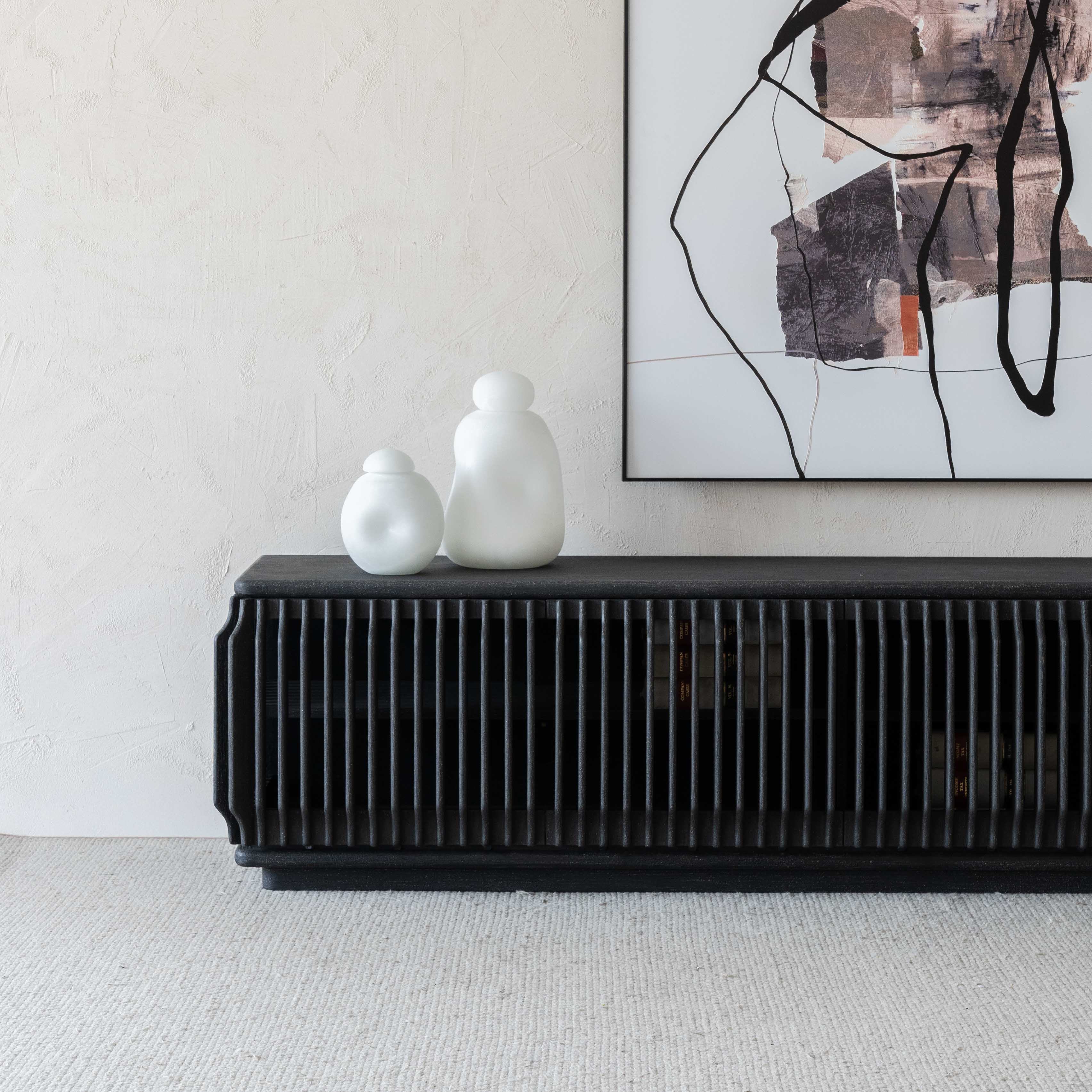 Luxe Loom Black Wood Modern TV Unit