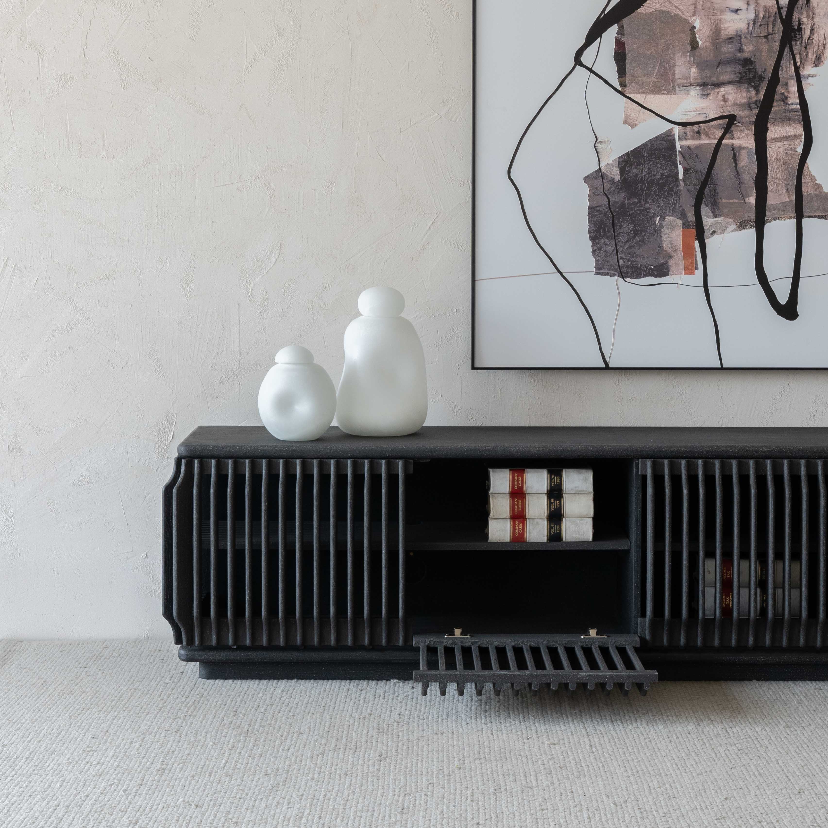 Luxe Loom Black Wood Modern TV Unit