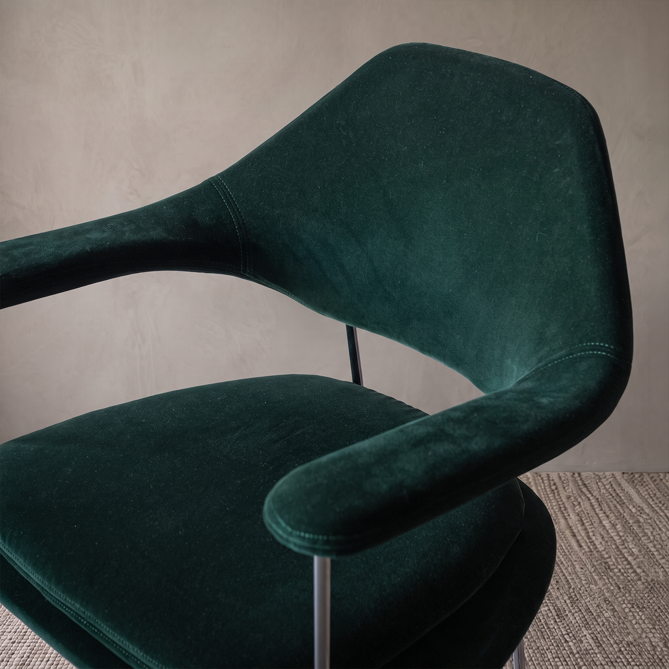 Orlena Green Velvet Dining Chair With Armrest