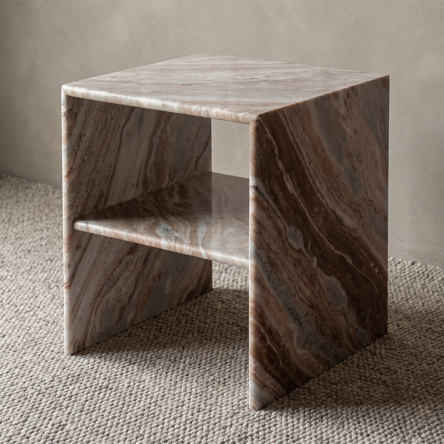 Majestic Marble Bed Side Table w/Shelf - Brown