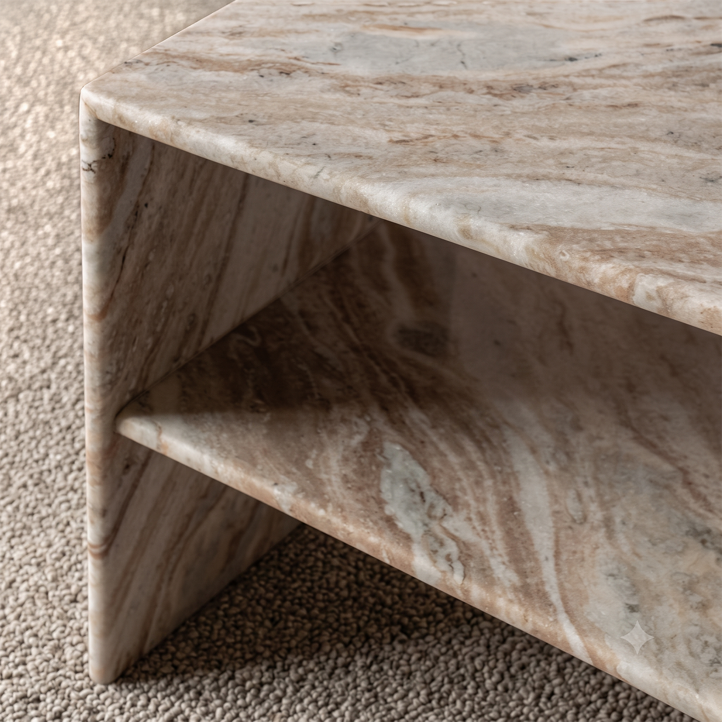 Majestic Marble Bed Side Table w/Shelf - Brown