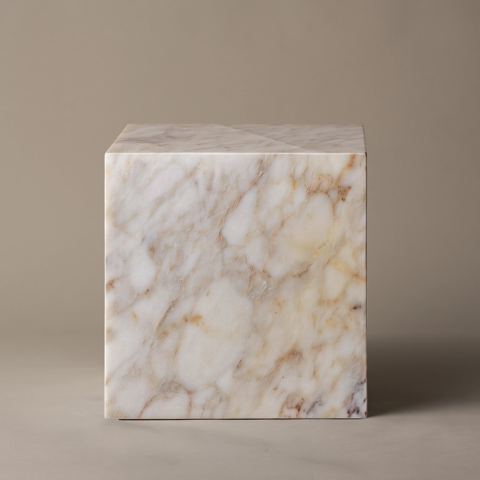 Majestic White & Brown Veins Marble Cube Side Table