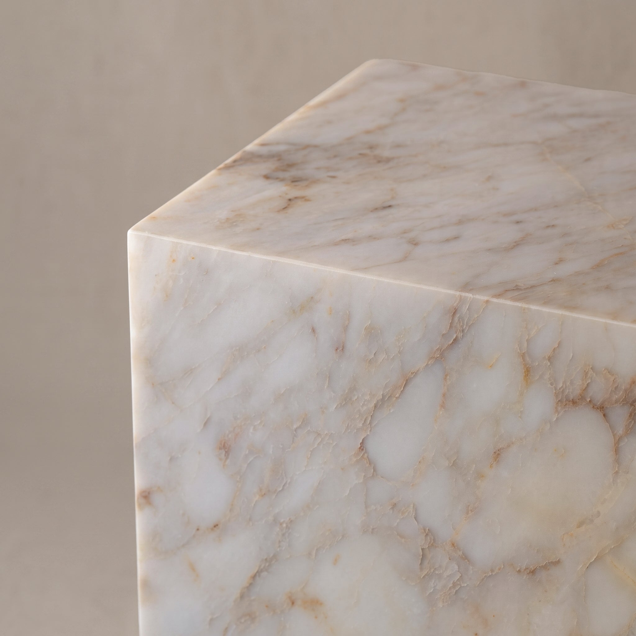 Majestic White & Brown Veins Marble Cube Side Table