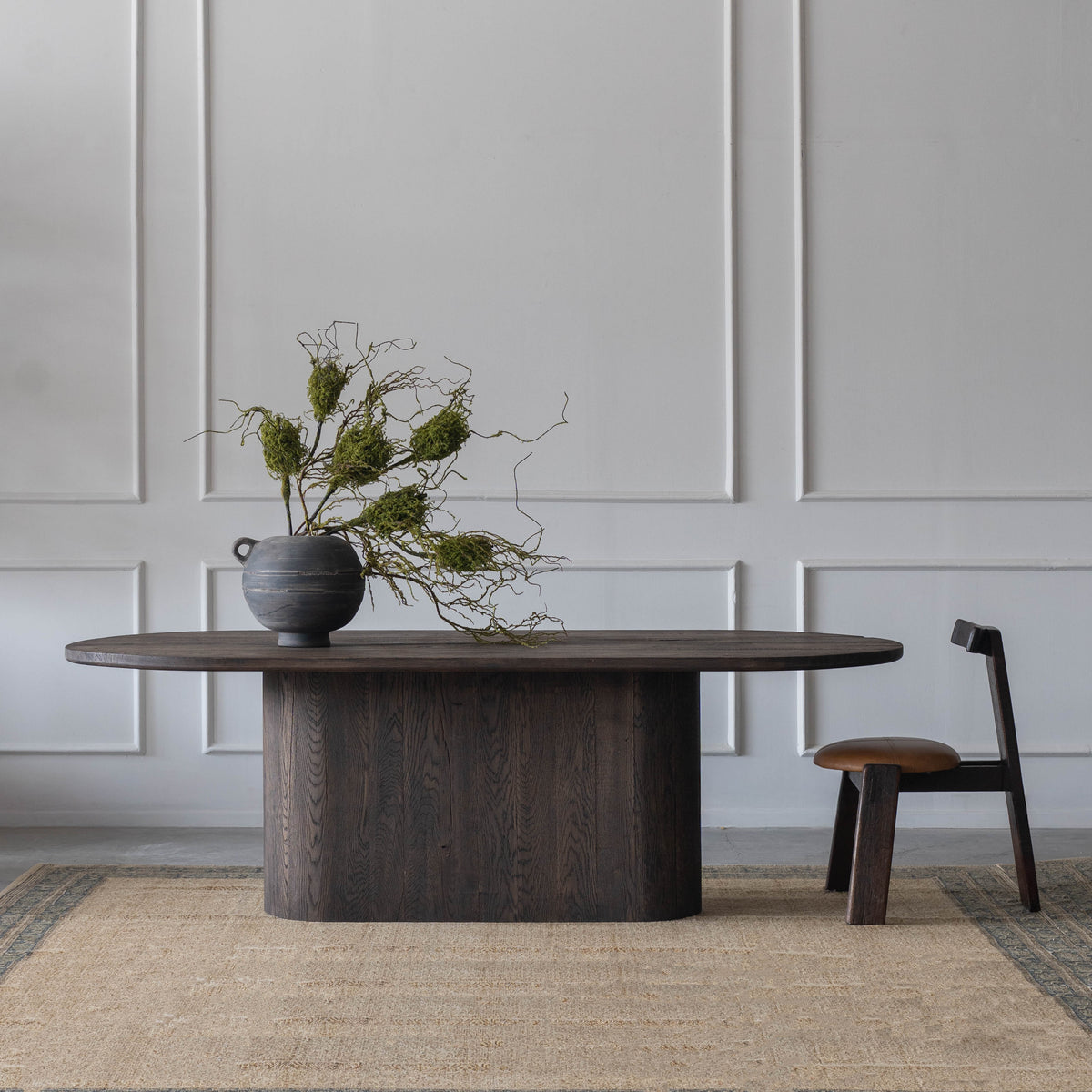 Marmaris Dark Walnut Solid Wood Oval Dining Table | WS Living Dubai