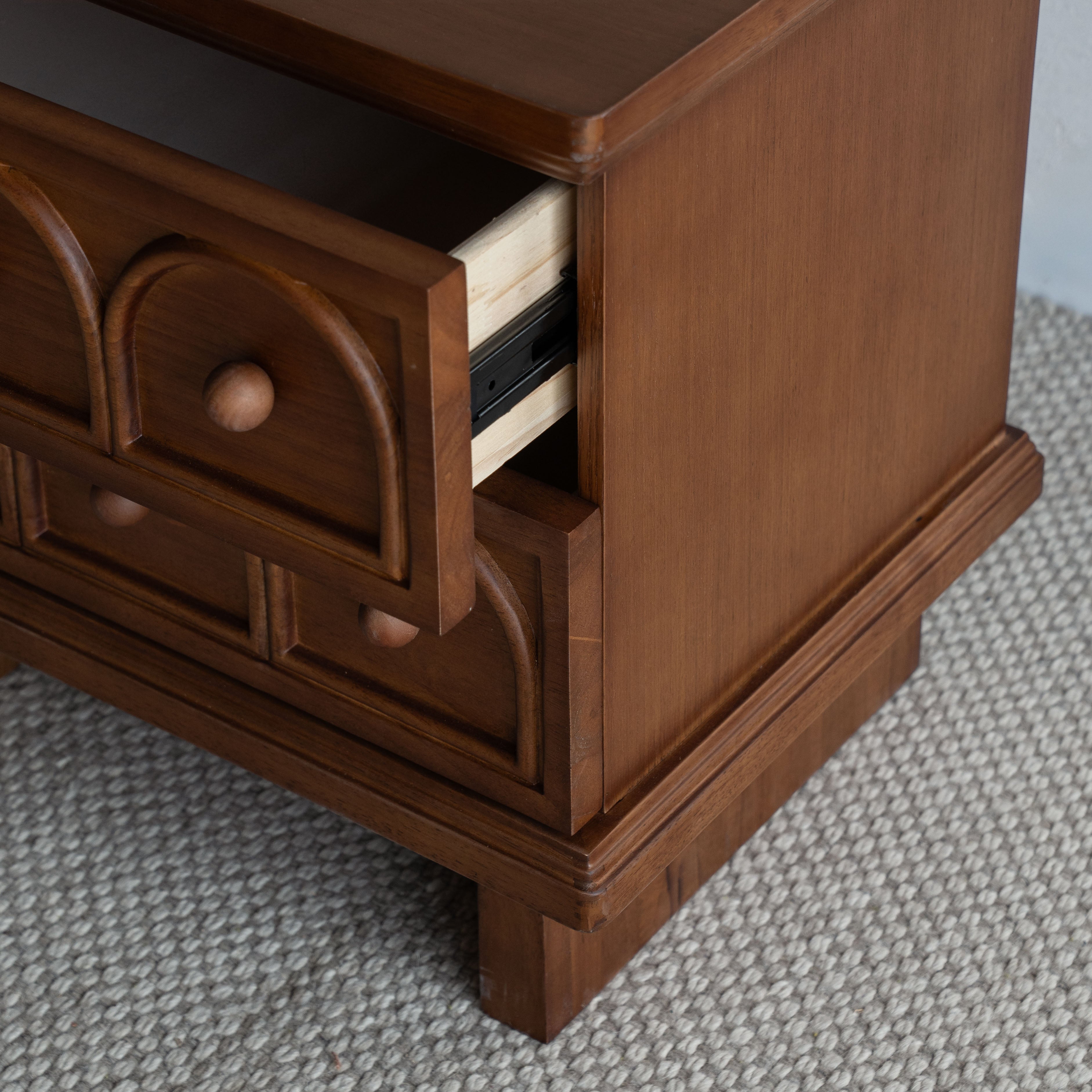 Mid Century Style Bed Side Table With Drawers - Walnut - Side Table - WS Living Furniture  Furniture Store in Dubai