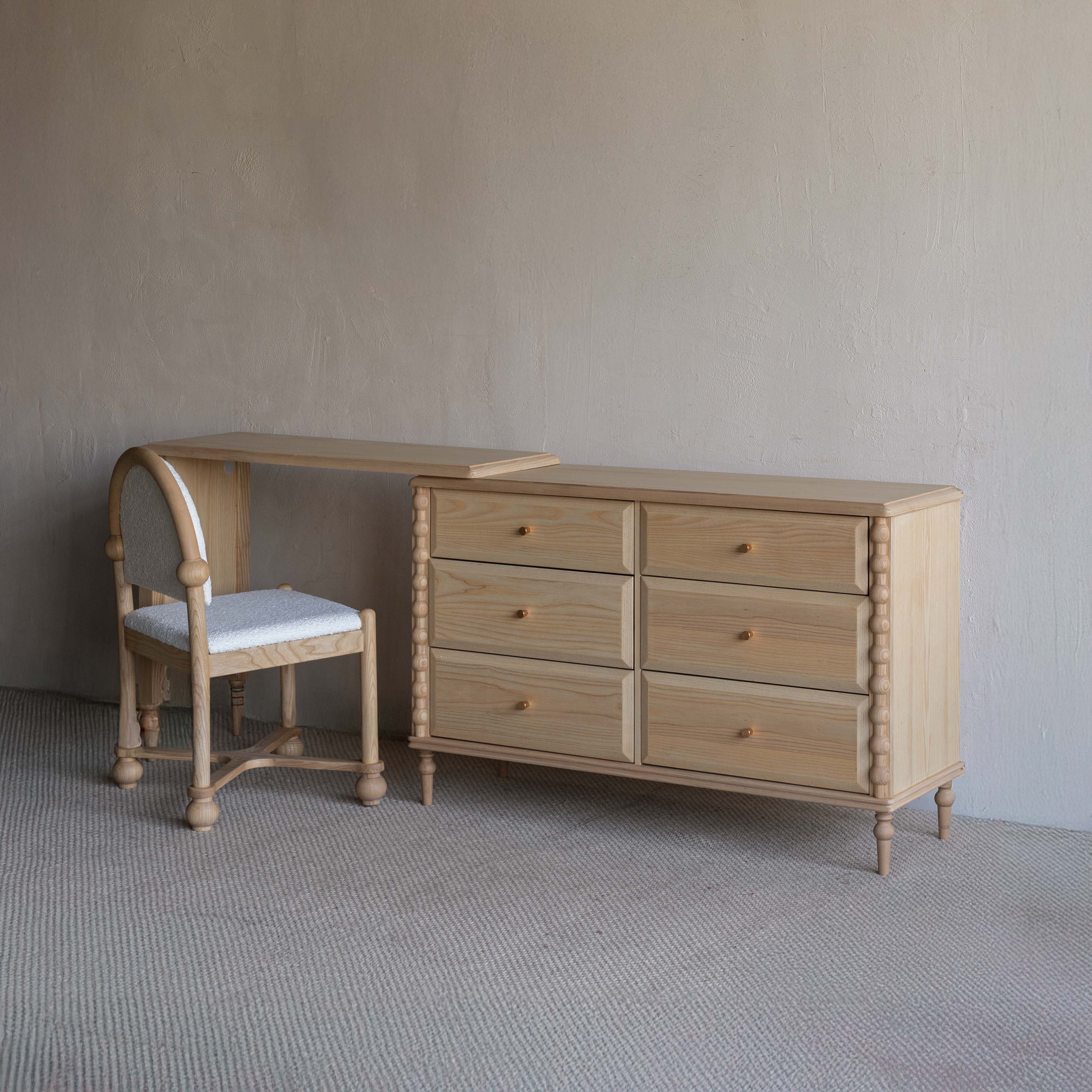Mid Century Style Dressing Table & Desk With Chair - NATURAL