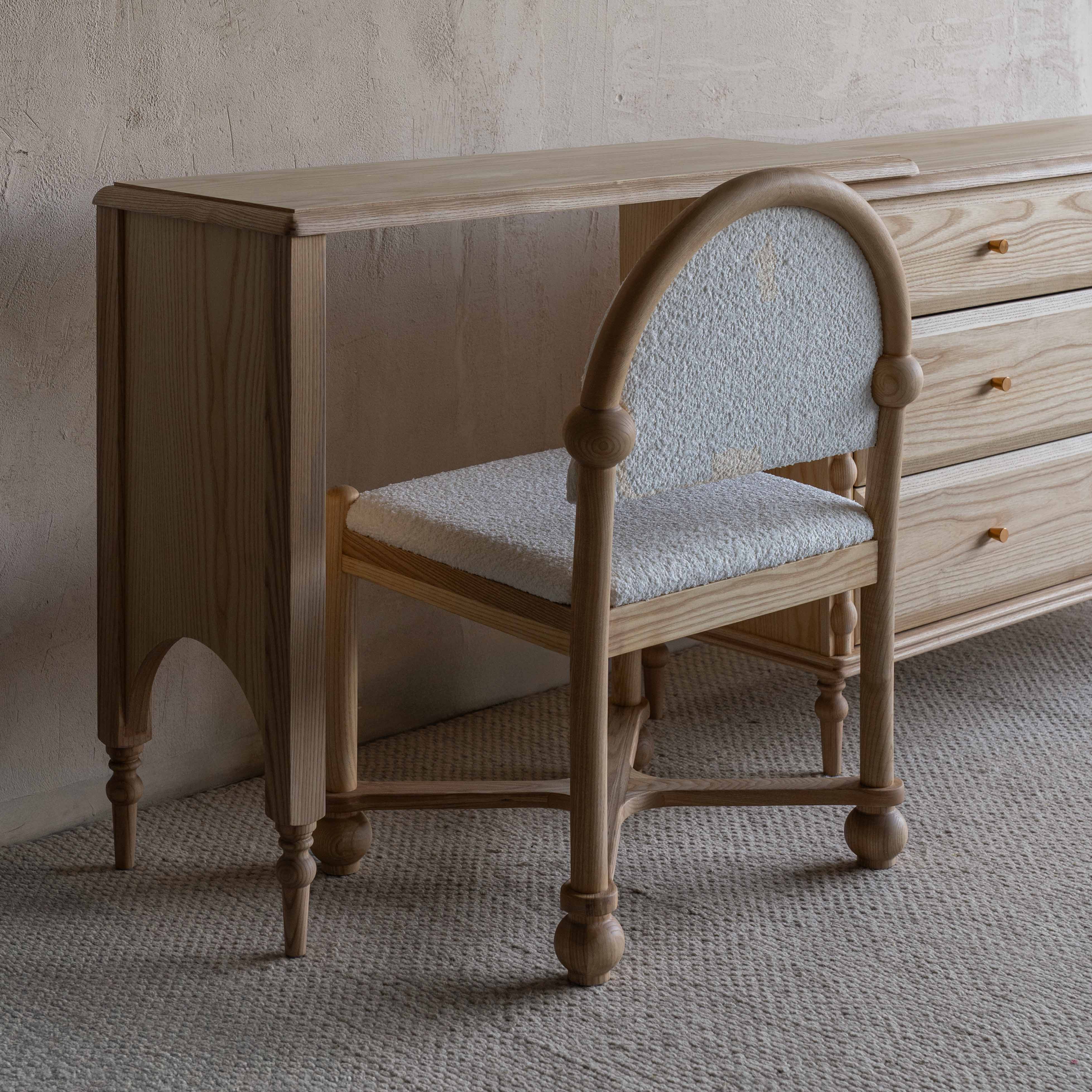 Mid Century Style Dressing Table & Desk With Chair - NATURAL